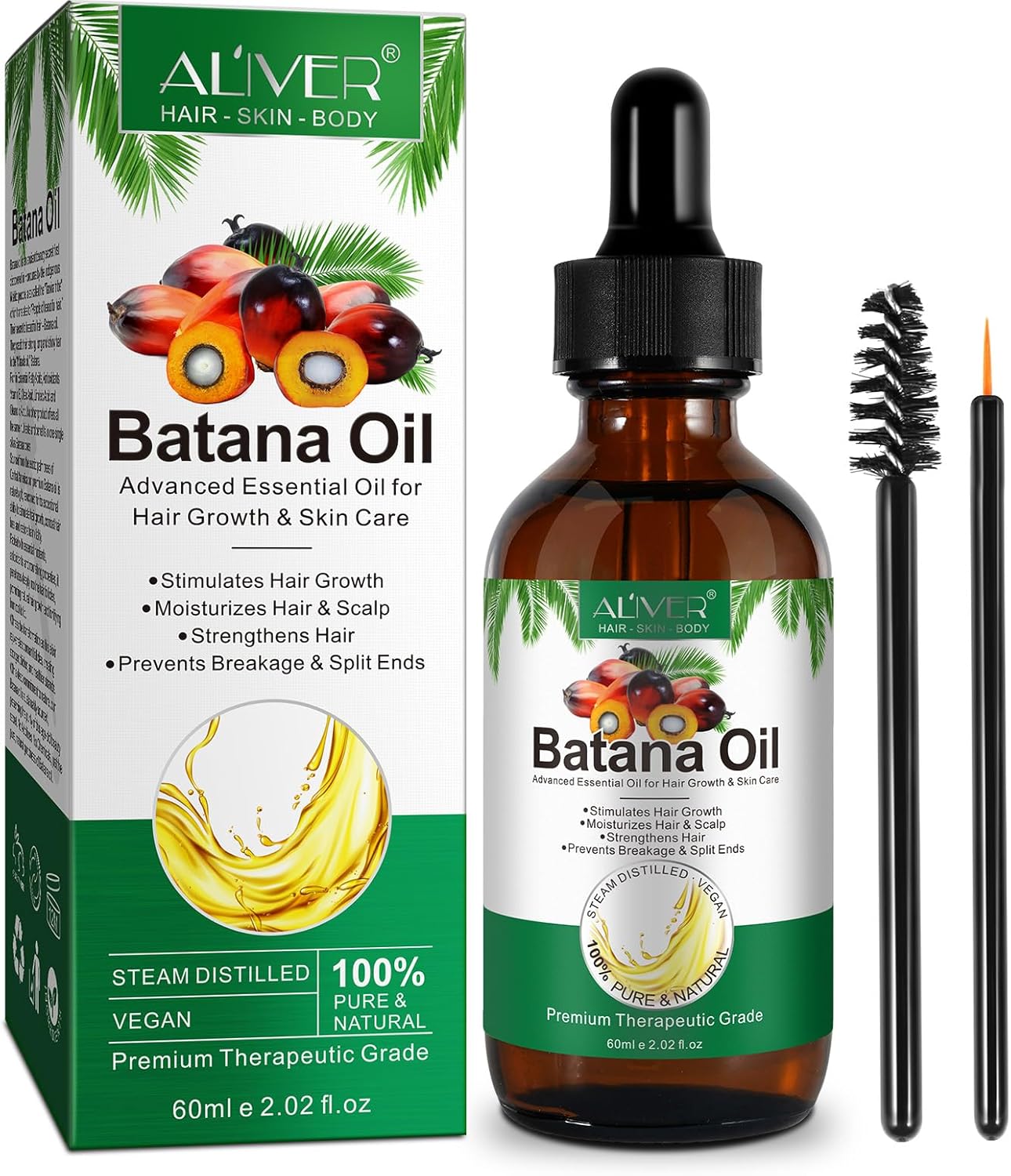 Batana Oil for Hair Growth,100% Pure & Natural Batana Oil for Healthier Thicker Fuller Hair,Repairs Damaged Hair & Skin For Men & Women 60ml