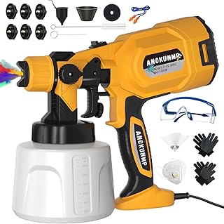 Paint Sprayer 1000W High Power Electric Spray Paint Gun 1400ml High Capacity Container 6 Copper Nozzles and Easy to Clean for Paint Sprayer for Furniture Garder Chairs Fence Walls Door Etc