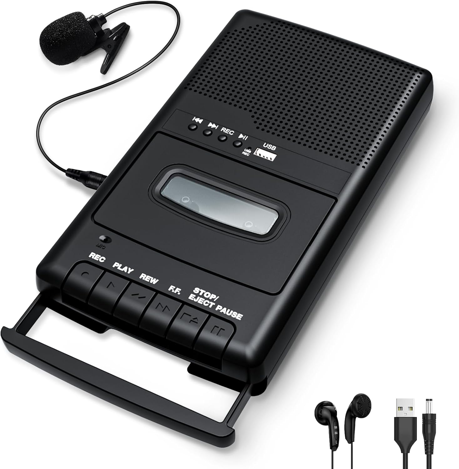 Retro Cassette Player Recorder with Independent Microphone, Cassette USB Digital Converter with Reverse Recording, Portable Tape USB Audio Player with Earphone, Retractable Handle