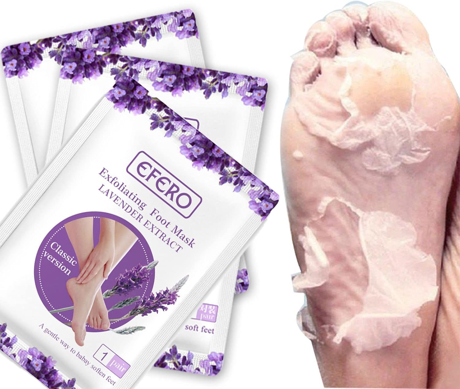 Foot Peel Mask, 3 Pairs Lavender Foot Mask, Cracked Heel Repair, Feet Peeling Socks, Foot Care Moisturising Socks, Hard Skin Remover, Pedicure Sets For Feet, Fits for Women and Men