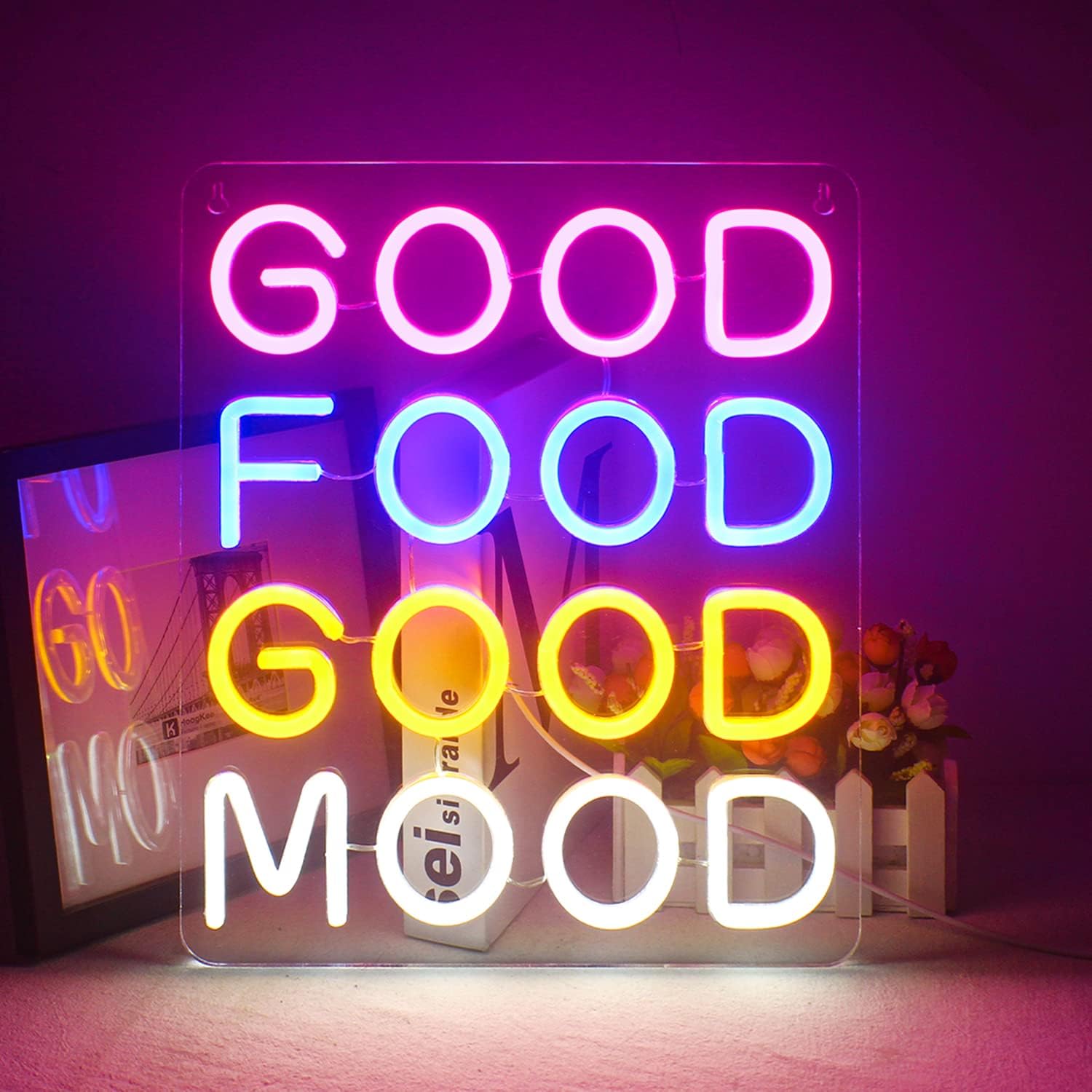 Good Food Good Mood Neon Sign Letter Neon Light LED Neon Signs for Room Decor Food Neon Light Up Signs for Snack Bar, Brunch Restaurant, Kitchen, Party, Store Decoration