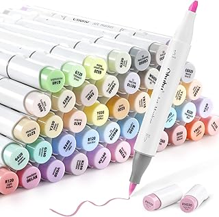 Ohuhu Pastel Markers Brush Tip - 48 Pastel Colors Double Tipped, Marker Set of Honolulu Sweetness for Artist Adults Coloring Sketching Illustration- Brush & Chisel- Alcohol-based Refillable Ink