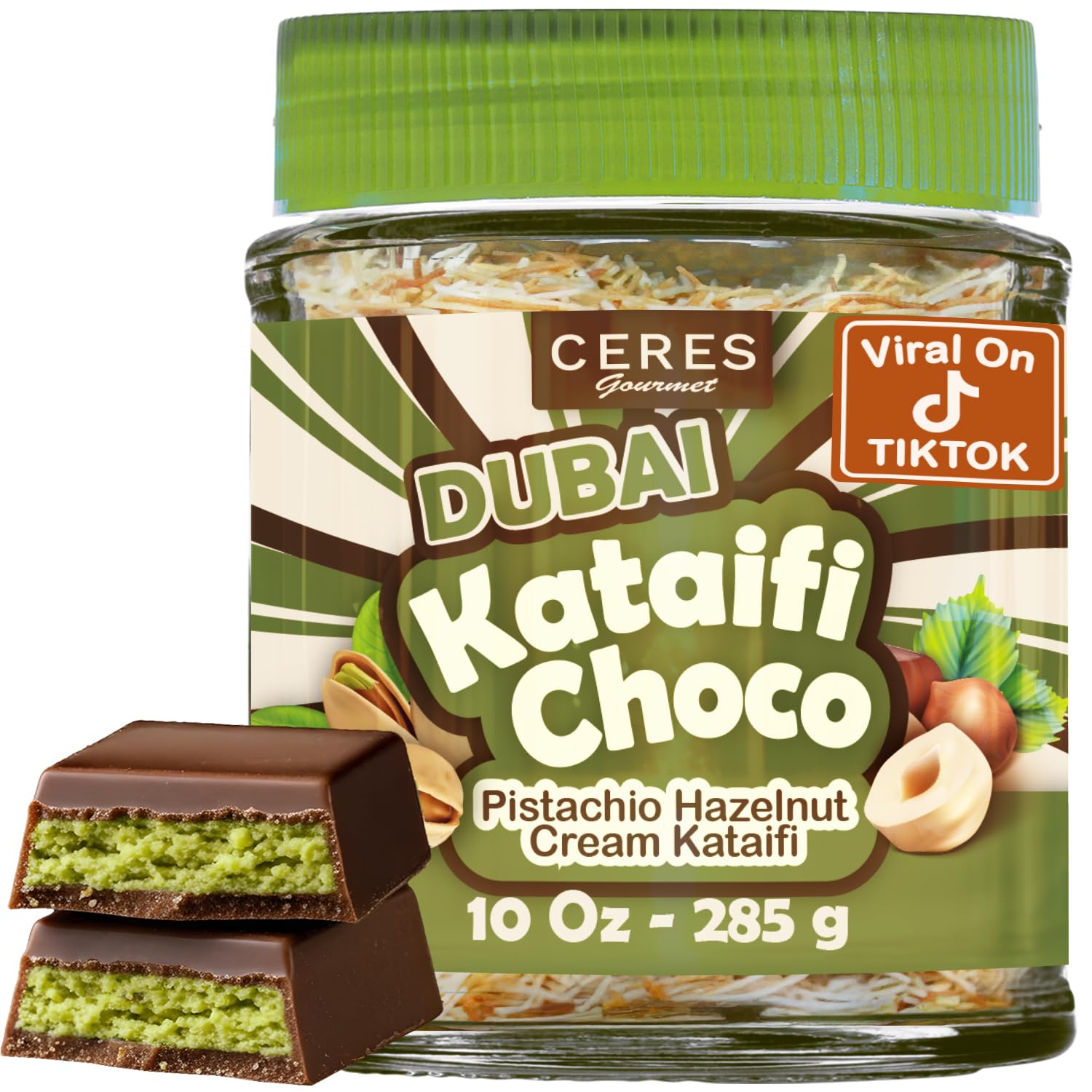 Dubai Spreadable Chocolate– Premium Chocolate Pistachio Spread with Roasted Phyllo, Gourmet Breakfast Chocolate