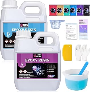 LET'S RESIN 80oz Crystal Clear Casting Resin Kit,Bubbles Free Epoxy Resin Supplies,Clear Resin for Beginner,Tumblers,Molds,Jewelry,Resin and Hardener with 6 Mica Powders,Large Silicone Cup