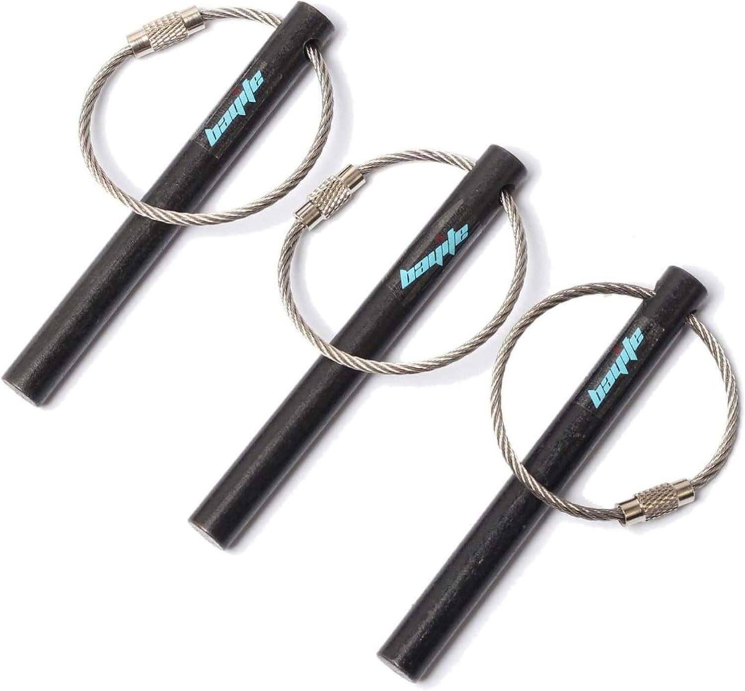 bayite Survival Drilled Ferrocerium Ferro Rod Flint Fire Starter Rods with Keychain Ring 3.14 Inch Pack of 3