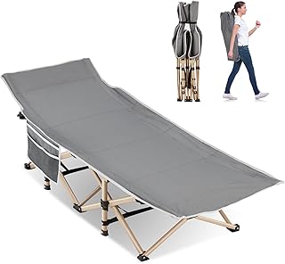 Folding Camping Cot for Sleeping, Portable Cots for Adults, Heavy Duty Cot Bed 550LBS(Max Load), Extra Wider Cots with Large Pocket for Outdoor, Office, Beach(Grey)