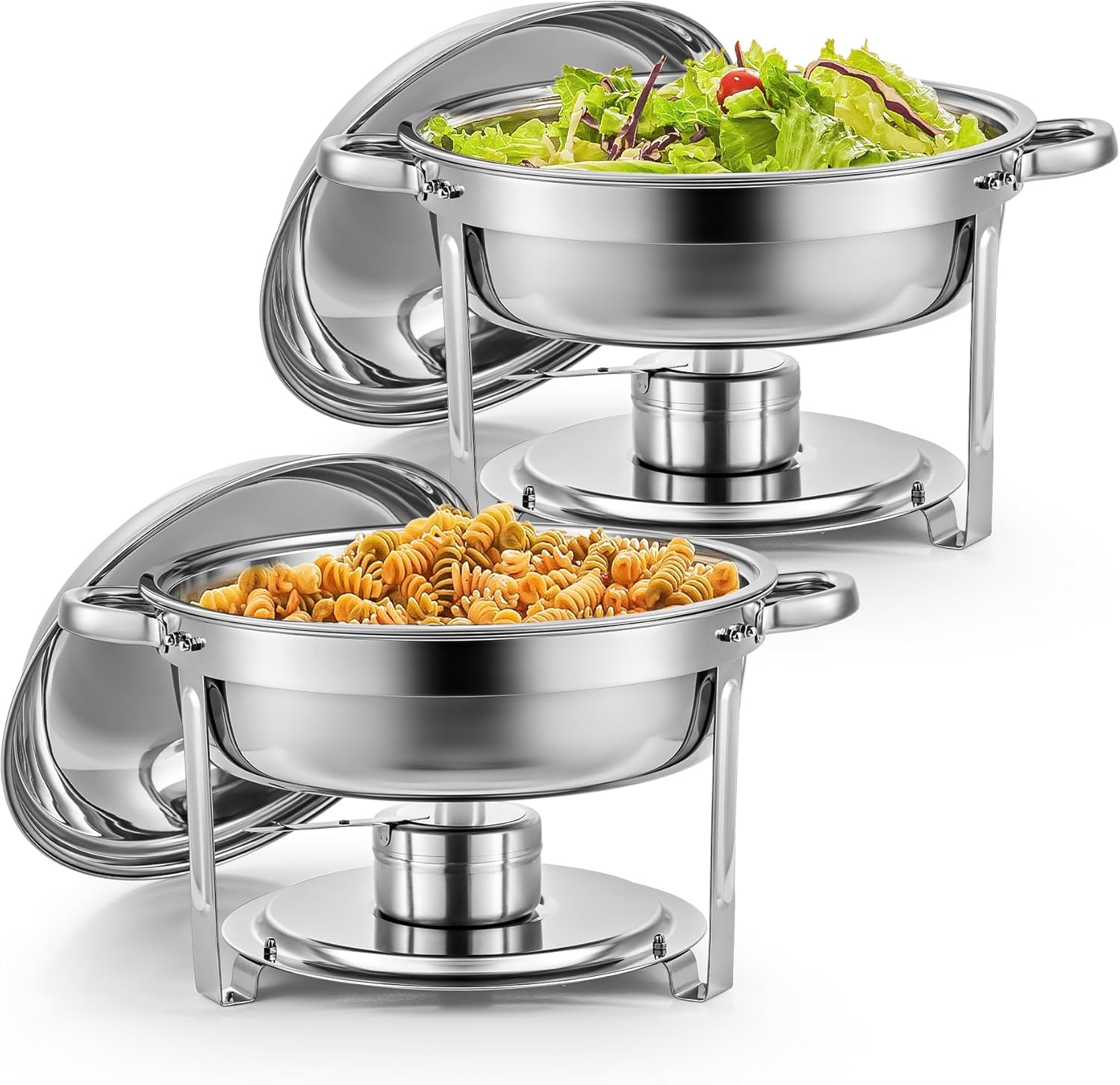Wilprep Chafing Dish Buffet Set, 2 Pack 5L Stainless Steel Round Chafing Dishs Set,Food Warmer Kit with Lids and Food Pans for Restaurant Catering Parties Weddings Picnics