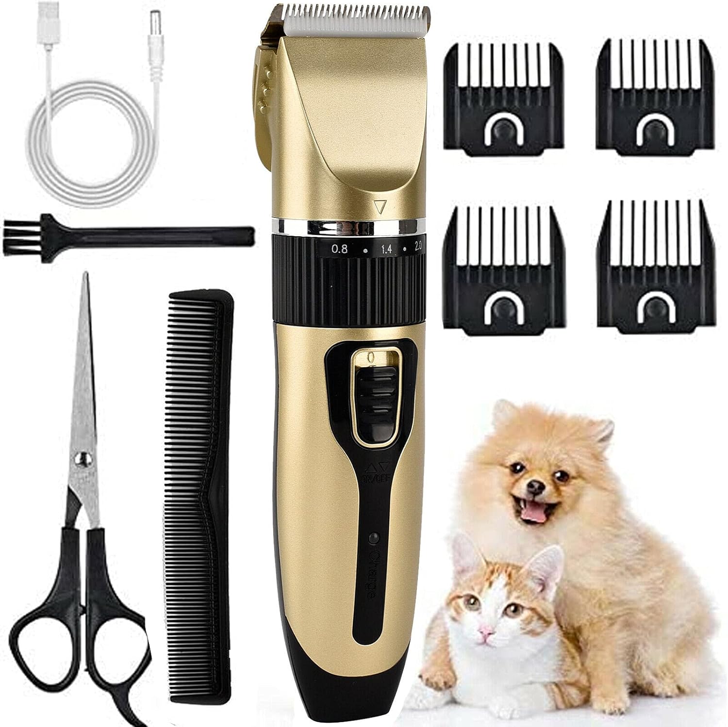 Electric Dog Clippers Professional Pet Grooming Kit, Cordless Dog Grooming Clippers Low Noise, Rechargeable Pet Hair Trimmer, Rechargeable Hair Trimmer, Dog Trimmer Kit with 4 Combs, Pet Razor