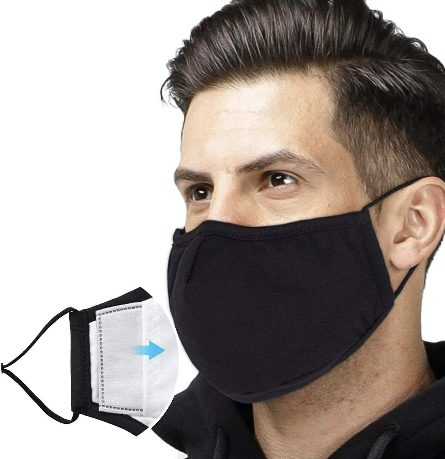 Face Mask with Filter x1 GENERISE Reusable Face Mask with Filter - Breathable, Washable & Adjustable Face Mask - Unisex (Black)