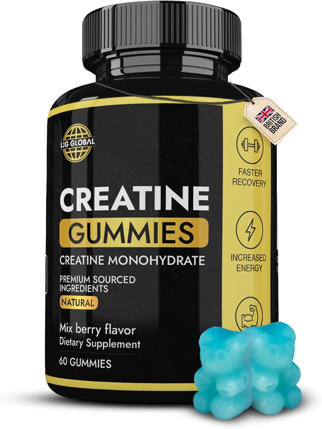 LIG GLOBAL Premium Creatine Gummies – 4500/3000 MG Creatine Monohydrate per Serving – Lab Verified for Purity – Supports Strength, Recovery & Brain Function, Zero Sugar – 60 Gummies