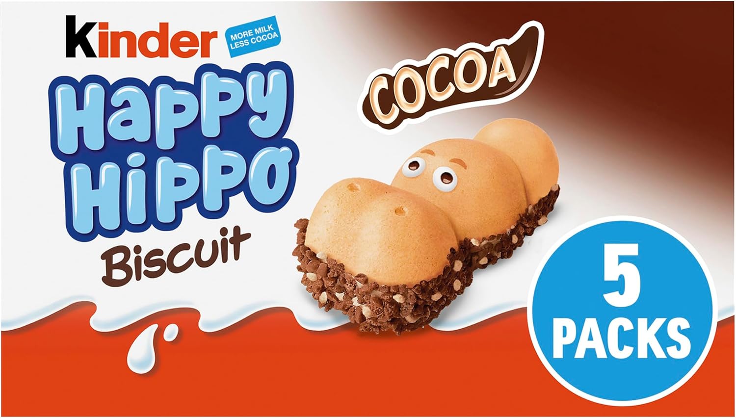 Kinder Happy Hippo Cocoa Biscuit Bars, Bulk Chocolate Gift, Crispy Wafer with Milk Chocolate and Cocoa Cream Filling, Pack of 10 x 103.5g