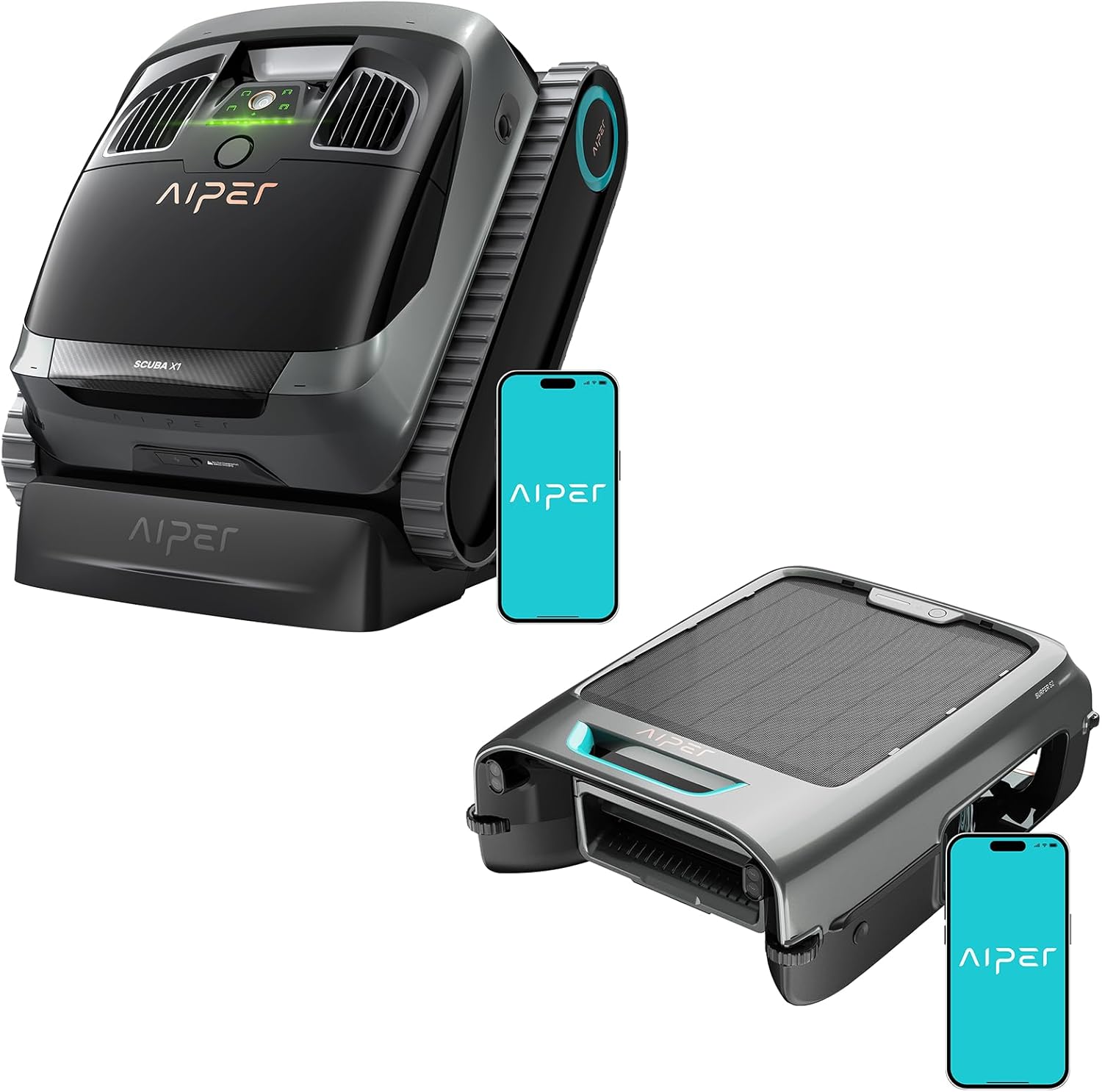 AIPER Scuba X1 and Surfer S2, Complete Comprehensive Pool Care (Floor, Wall, Waterline and Pool Surface), Ideal for In-Ground Pool up to 2150 sq.ft