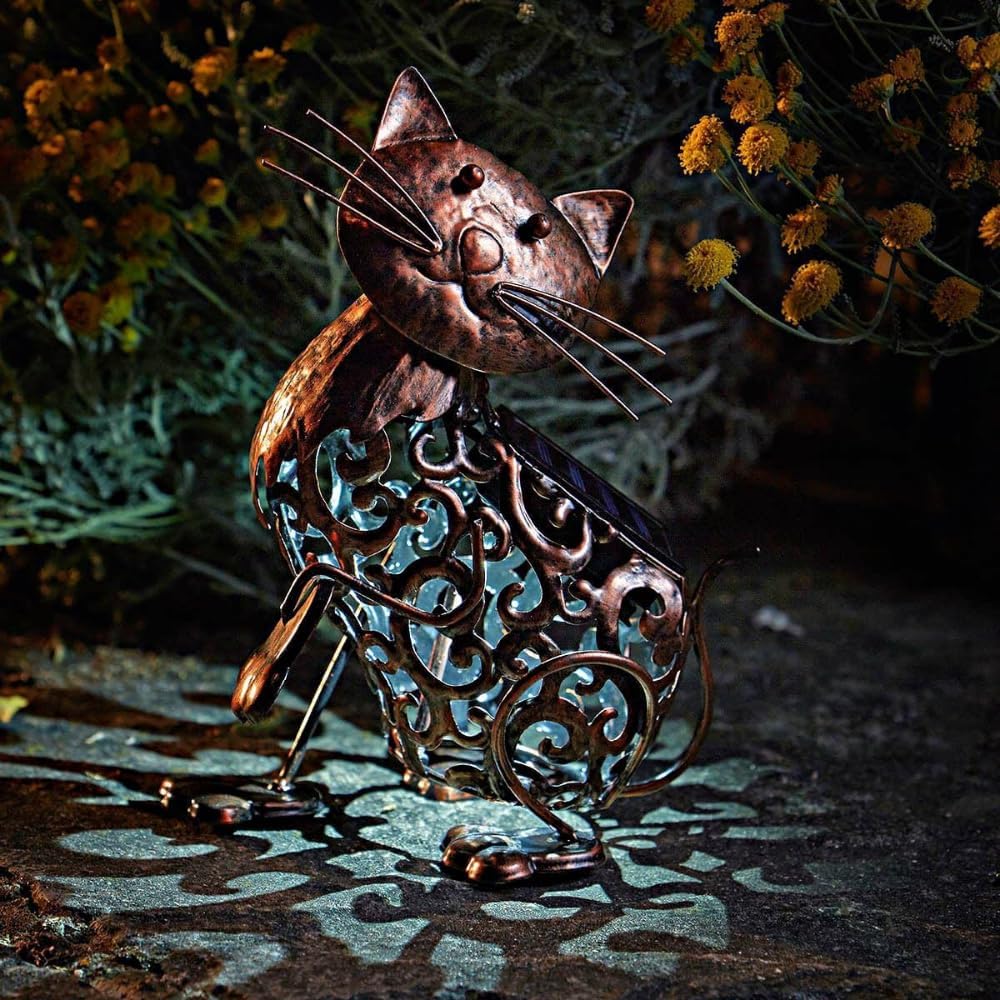 Garden mile Solar Cat Statue Garden Ornaments Outdoor with LED Colour Changing Solar Powered Lights Waterproof Garden Cat Statue Figurine for Patio, Gardening Gifts, Gift for Cat Lovers