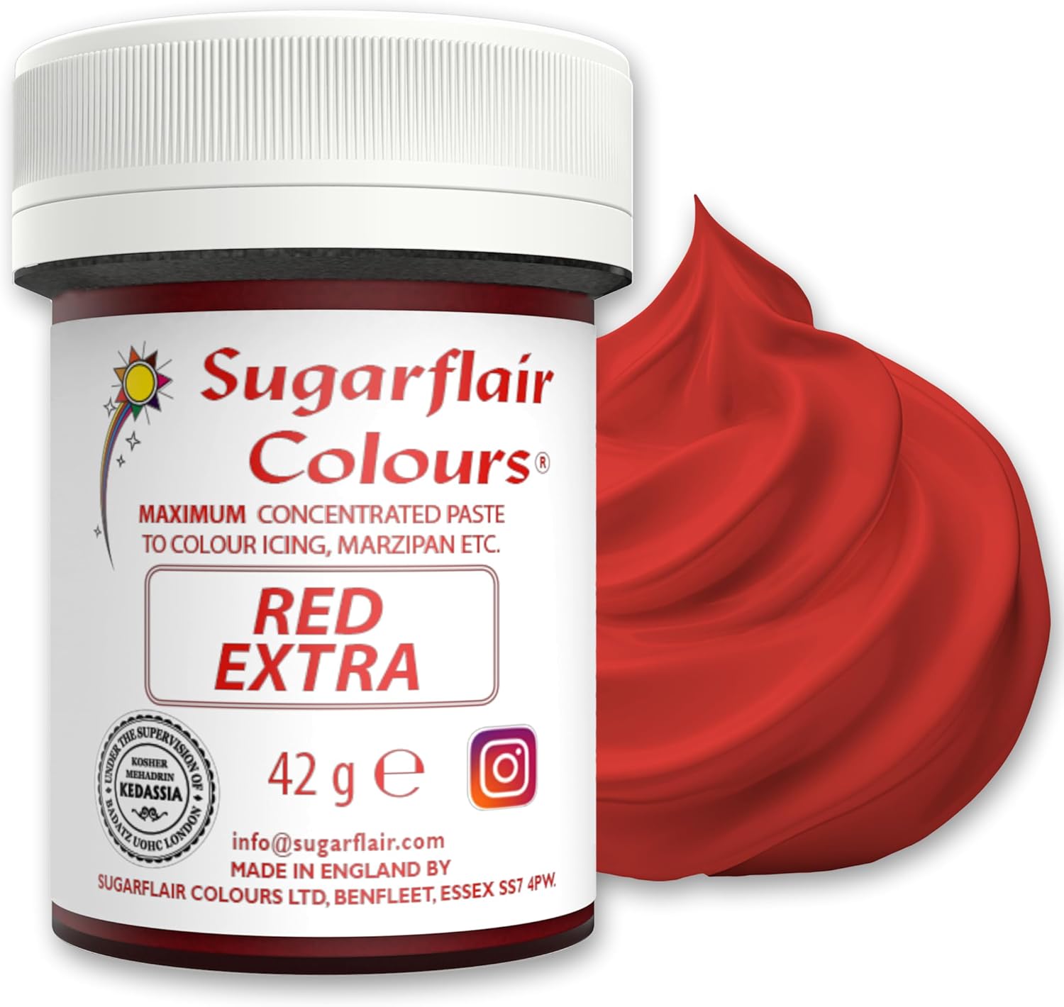 Sugarflair Red Extra Food Colouring Paste, Maximum Concentrated Food Colouring for Buttercream, Sugar Paste, Royal Icing, Cake Mixes and More! Vibrant Colour Food Dye - 42g