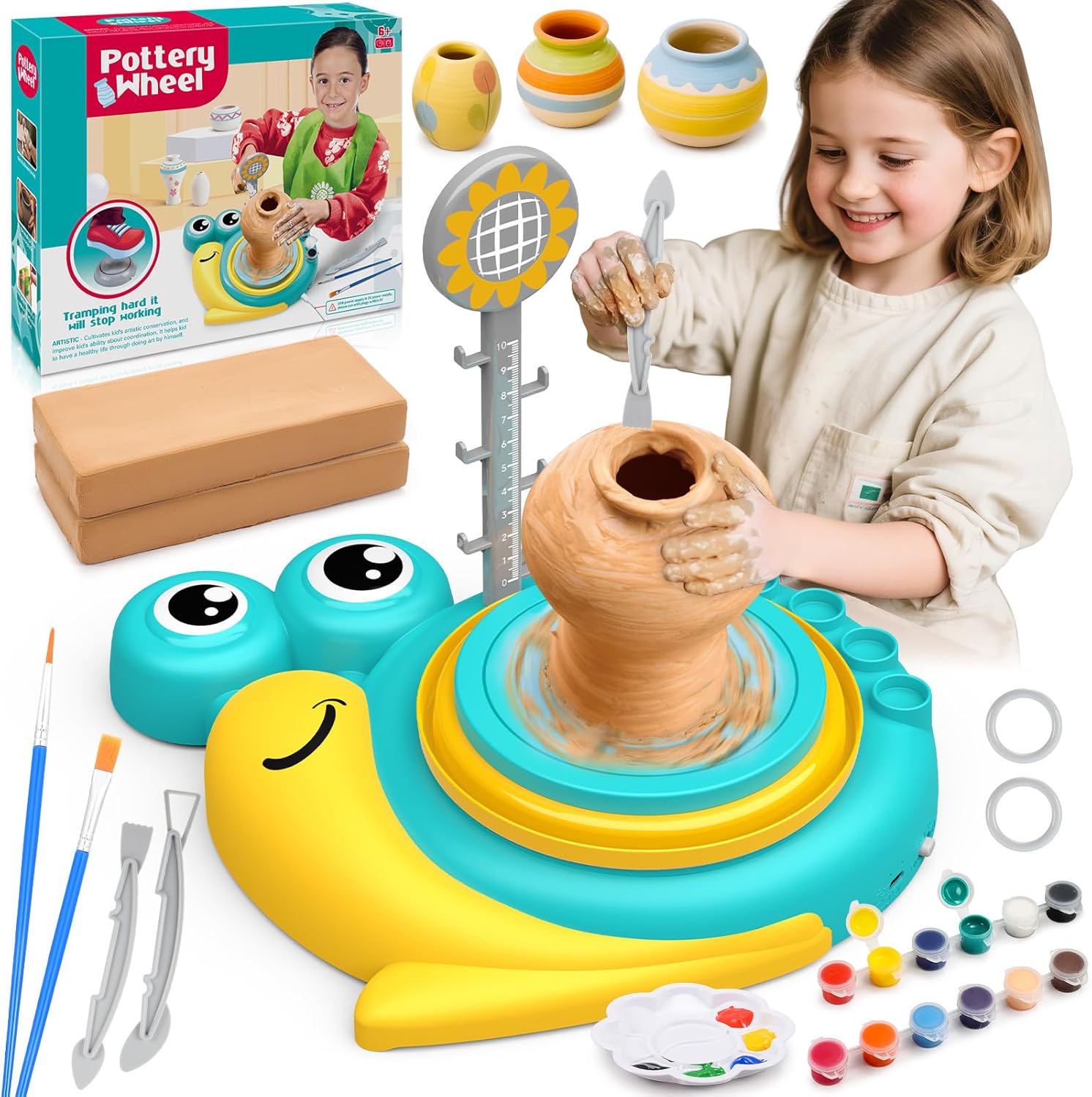 Naxudcoo Pottery Wheel for Kids: Pottery Painting Kit Arts and Crafts for Kids Toys Age 6-12, Clay Sculpting Tools with 1.7lb Air Dry Clay, Gifts Toys for 6 7 8 9 10 11 12 Year Old Boys Girls