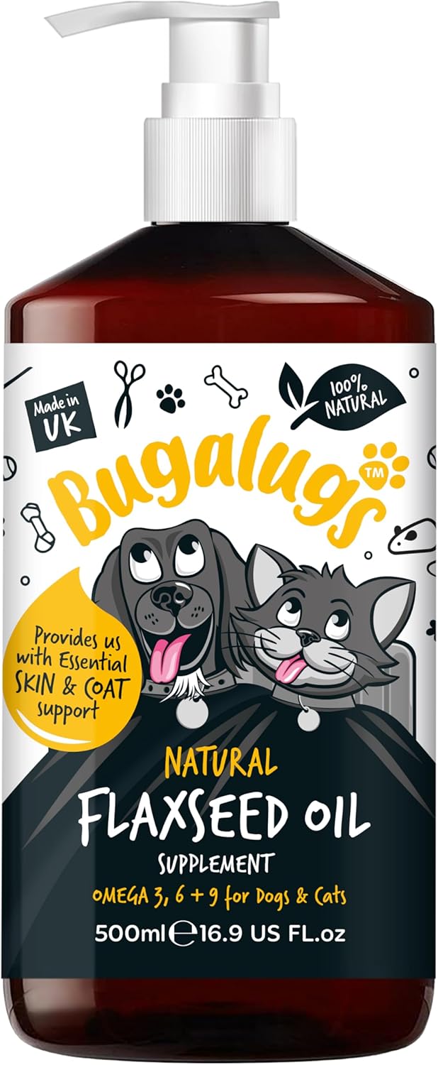 BUGALUGS Flaxseed Oil For Dogs Skin & Dog Supplements. Higher Omega 3 For Dogs 6 & 9 Than Salmon Oil For Dogs Uk Cold Pressed Dog Food Toppers Health Supplies For Dogs & Cat. Joint & Digestive
