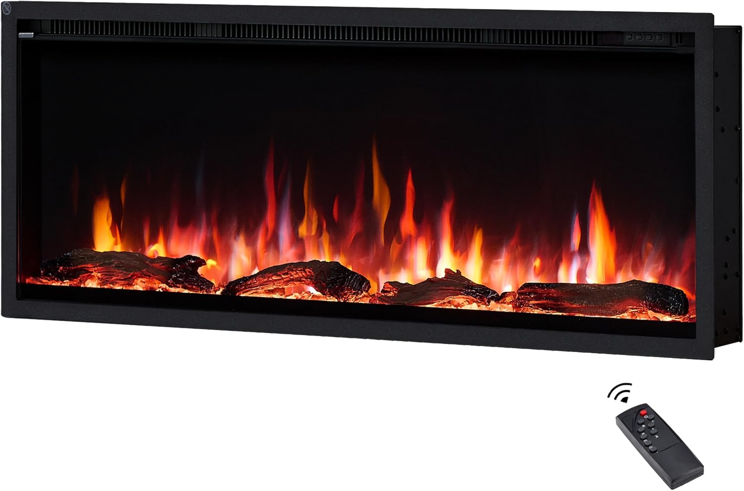 Avena 107cm/42" Slim Frame Recessed Media Wall Inset Electric Fireplace with Multi Flame Colours, with Logs, Heater 750W & 1500W