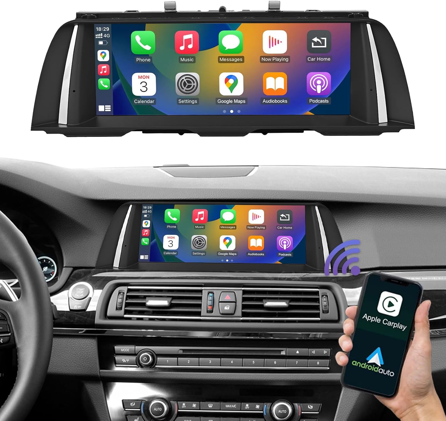Road Top Wireless Carplay & Android Auto, 10.25 Inch Car Stereo Receiver for BMW 5 Series F10/F11/F18 2012-2016 Year with NBT System, Car Touchscreen Multimedia Radio Receiver