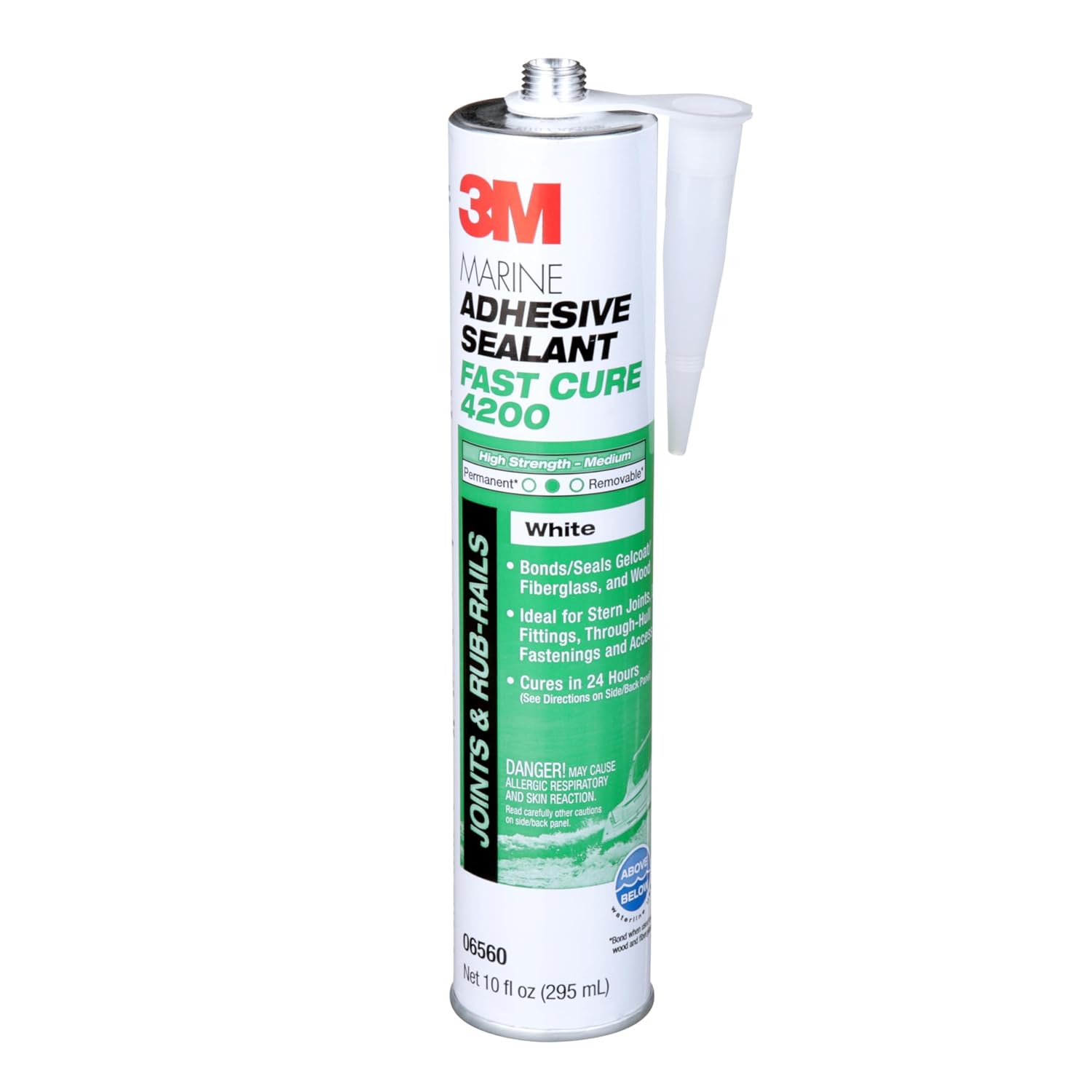 3M Marine Adhesive Sealant Fast Cure 4200 (06560) – Semi-Permanent Flexible Adhesive Sealant for Boats and RVs, White, Flexible Bonds, Underwater-Safe, 295 mL Cartridge
