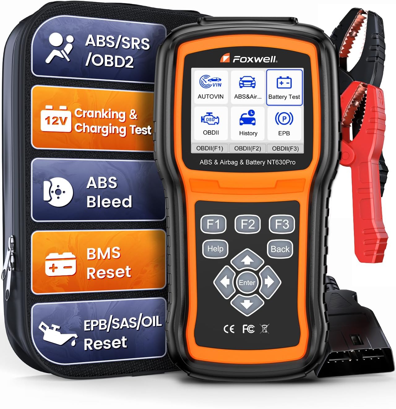 UPGRADED NT630 Plus, FOXWELL NT630 Pro 2-in-1 ABS SRS OBD2 Scanner & Battery Tester, Car Scan Tool with 12V Battery Load Analyzer, 100-3000CCA, ABS Bleed, BMS/OIL/SAS/EPB Reset, Live Data, Active Test