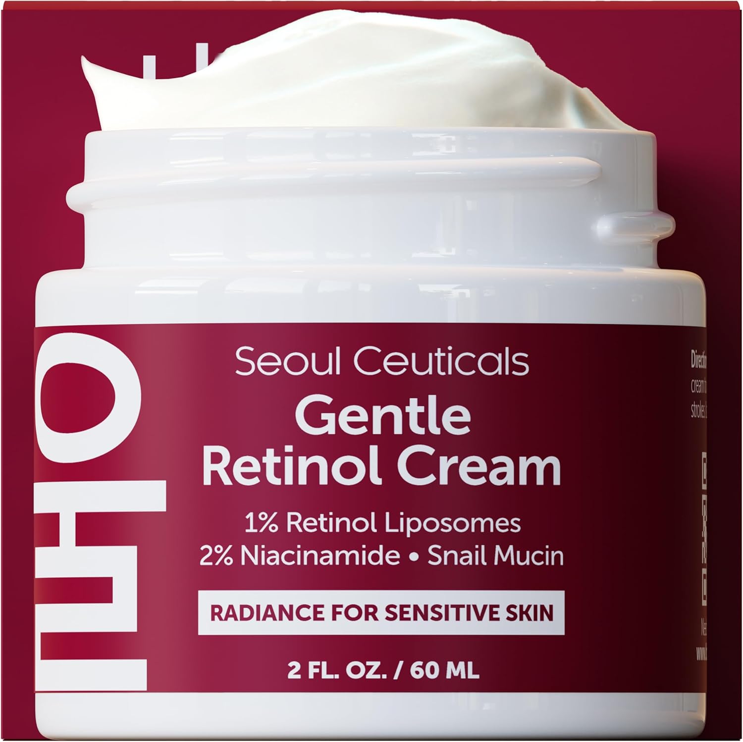 SeoulCeuticals Retinol Night Cream Face Moisturiser - Korean Skincare to Reduce Wrinkles, Dark Circles, and Age Spots, Anti-Ageing Face Cream for Day or Night with 1% Retinoid, 2% Niacinamide - 2oz