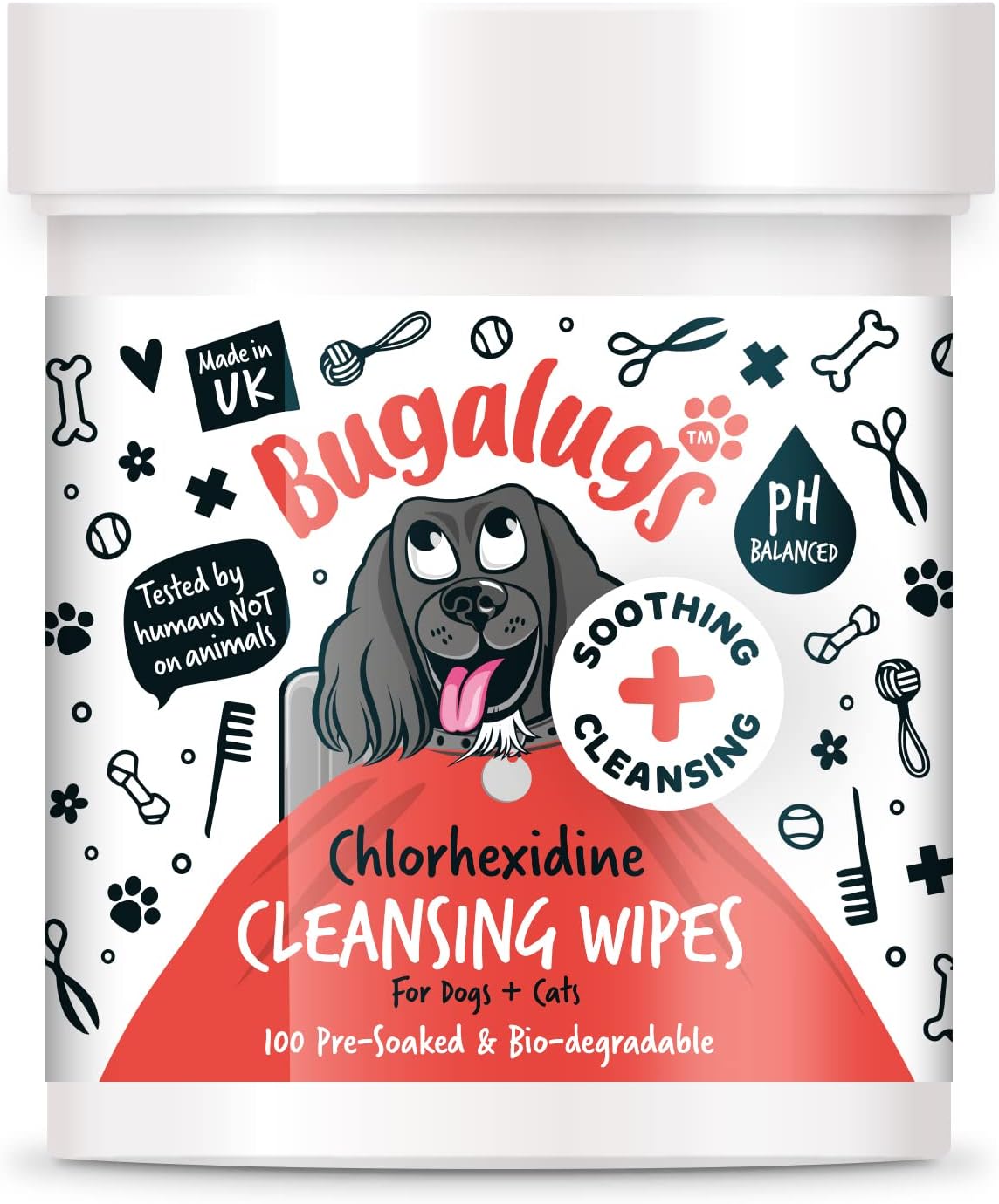 BUGALUGS Dog Wipes for pawly skin - 100 Biodegradable dog grooming pet wipes. Use as Dog ear wipes, dog eye wipes, dog face wipes, Paw & Bum wipes for puppy, dogs & cat grooming