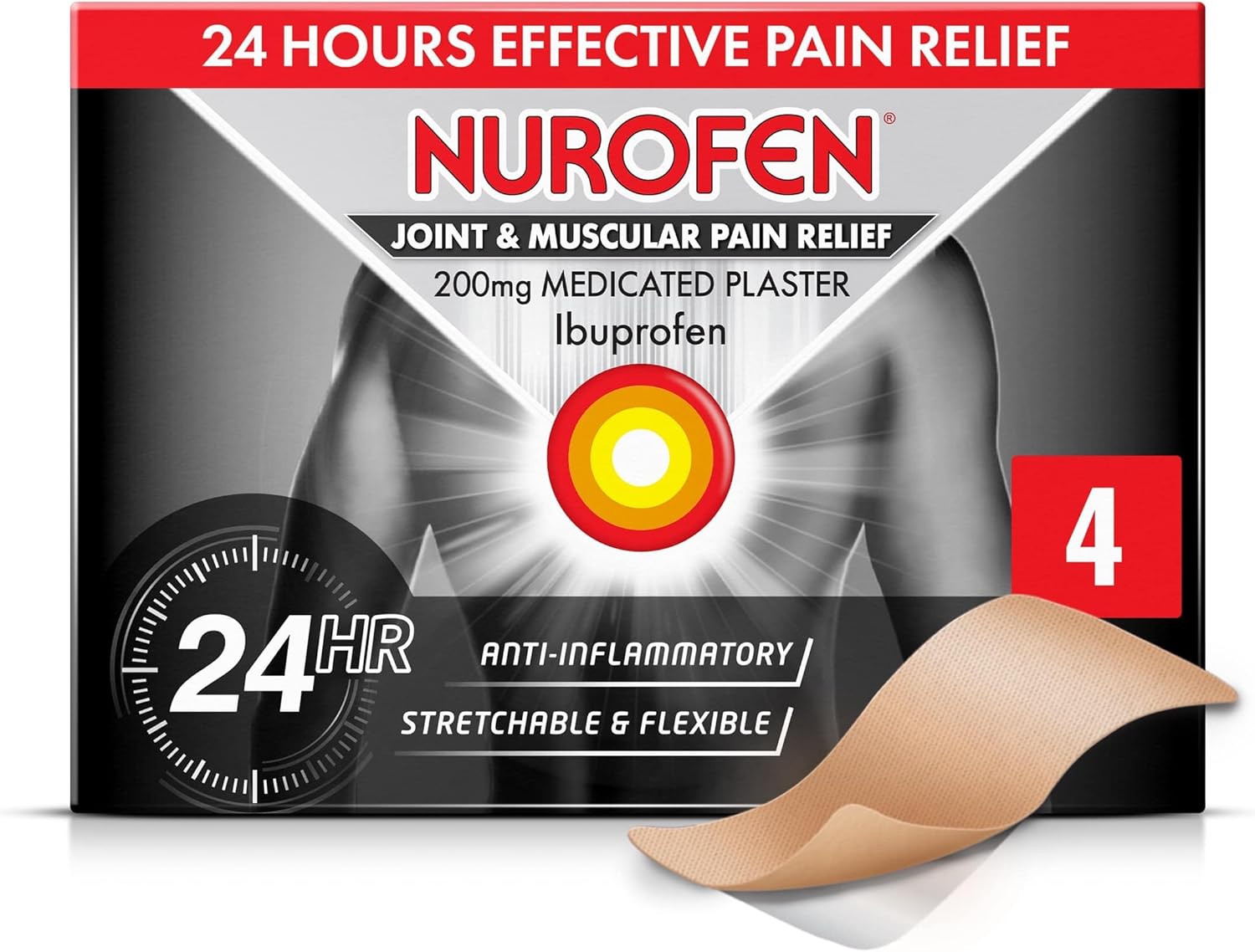 Nurofen 200mg Pain Patches - 4 Pack For Knee, Period, Muscle, Bone & Joint Discomfort, Ibuprofen 24H Relief Solution
