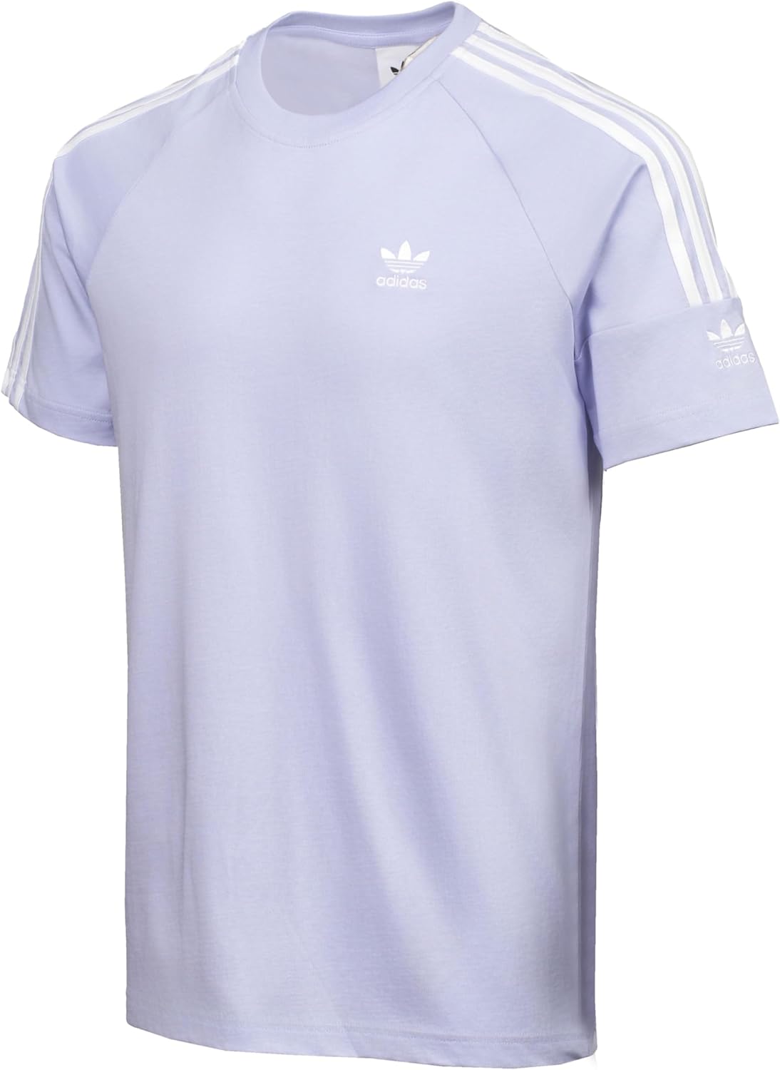 adidas Originals T Shirt Mens Crew Neck 3 Stripe Tee Trefoil Lock Up Short Sleeve Tee IX9987 (UK, Alpha, M, Regular, Regular, Purple)