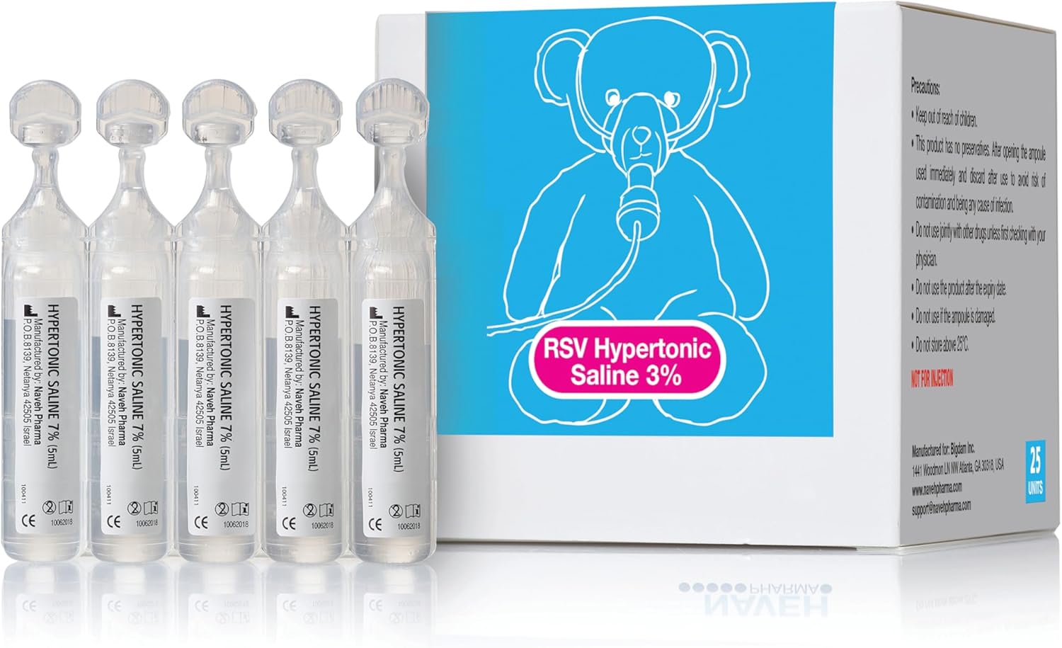 RSV Hypertonic Saline Solution 3% - Nebulizer Diluent for inhalators and Nasal Hygiene Devices Helps Clear Congestion from Airways and Lungs – Reduce Mucus (25 Sterile Saline Bullets of 5ml)