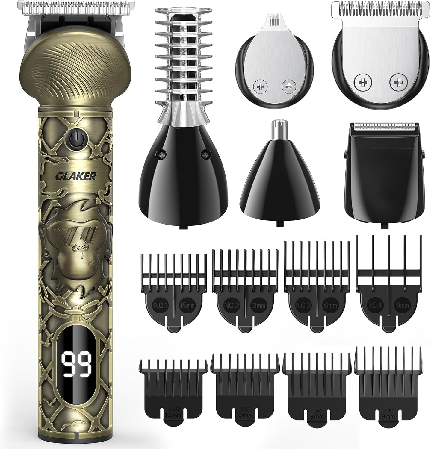 GLAKER Beard Trimmer for Men, Electric Razor for Body, Face, Mustache, Ear, Nose Hair Trimmer, Cordless Hair Clippers 17 Pieces 6-in-1 Shavers for Mens Grooming Kit, Gifts for Men