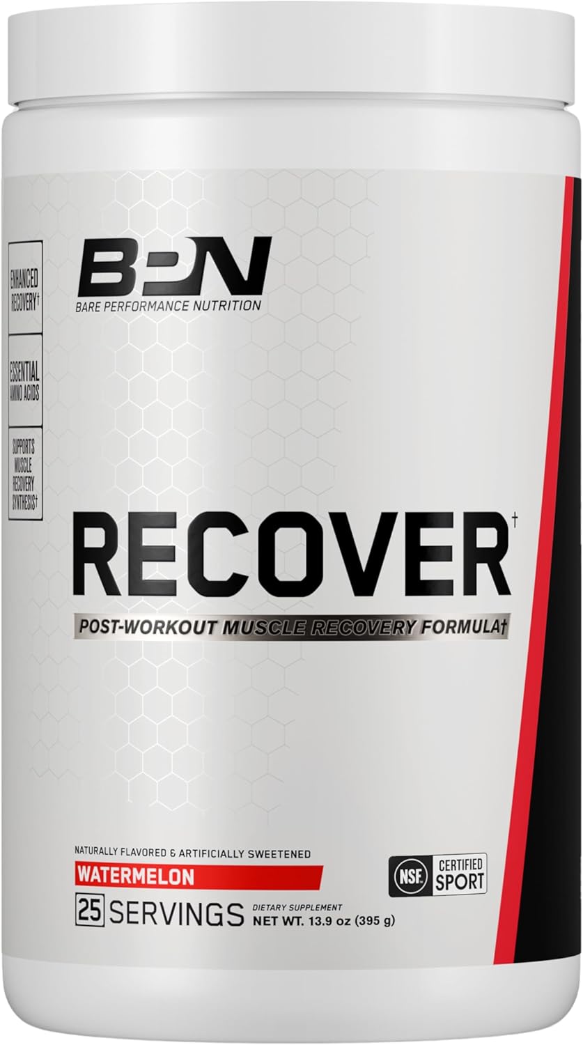 BARE PERFORMANCE NUTRITION BPN Recover Post-Workout Enhanced Muscle Recovery Drink Mix, Watermelon, 25 Servings