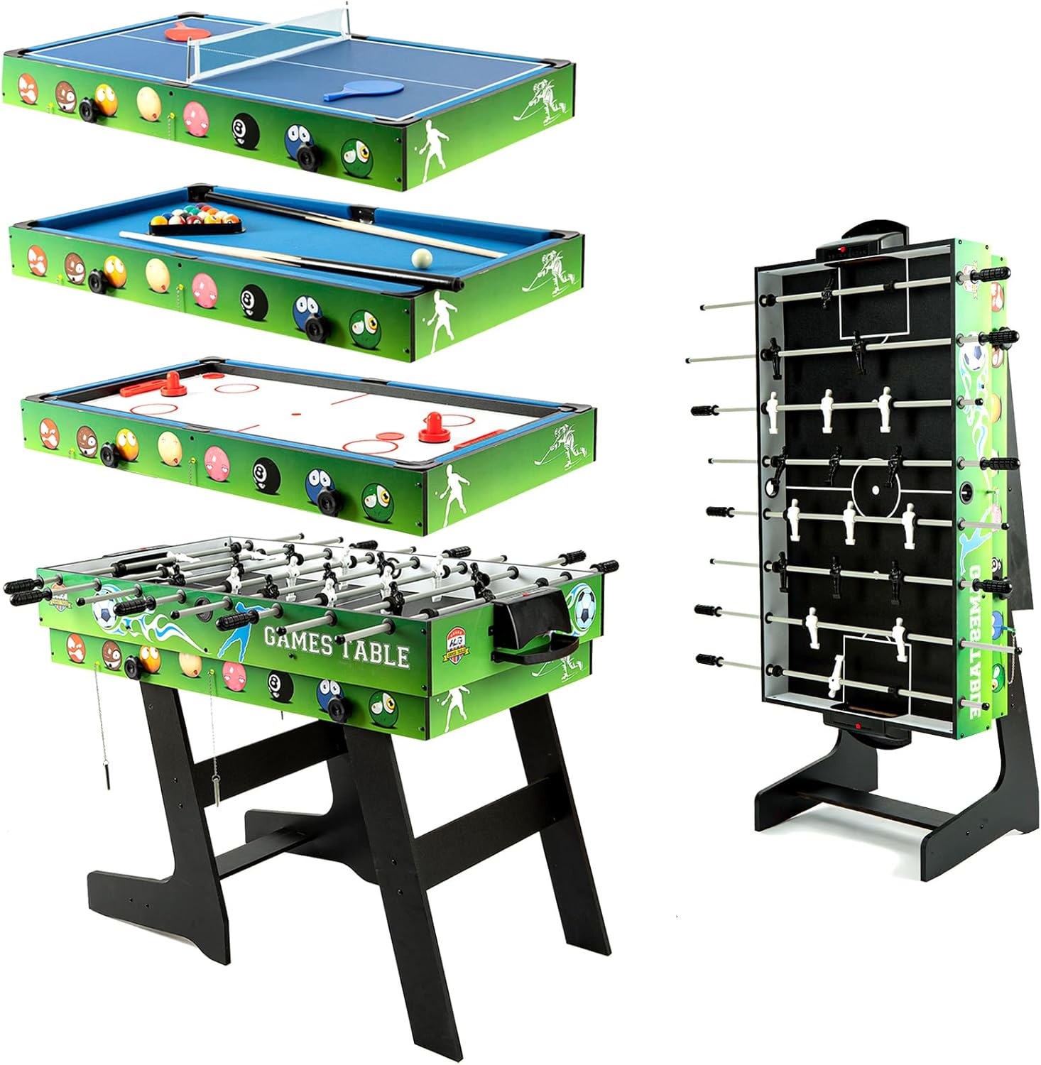 HLC 4 IN 1 Multi Sport Game Combination Table Set for Kids Pool Table, Foosball Table,Ping Pong Table, Slide Hockey for Family Parent-child Interactive Game Table for Kids (4ft, 1.2m)