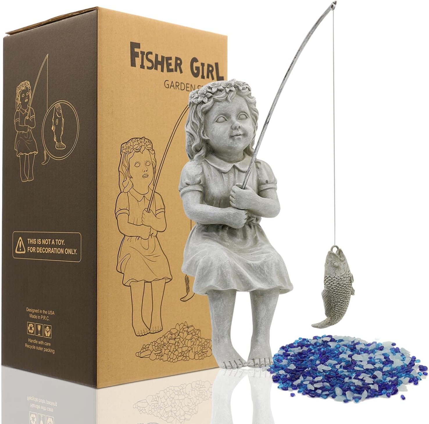 Nacome Gifts for Garden Home Mon Grandma The Little Fishergirl GardenHome Decor Statue,Fisherman Figurine Sculpture,OutdoorIndoor,Desk,Pool Pond Ornament
