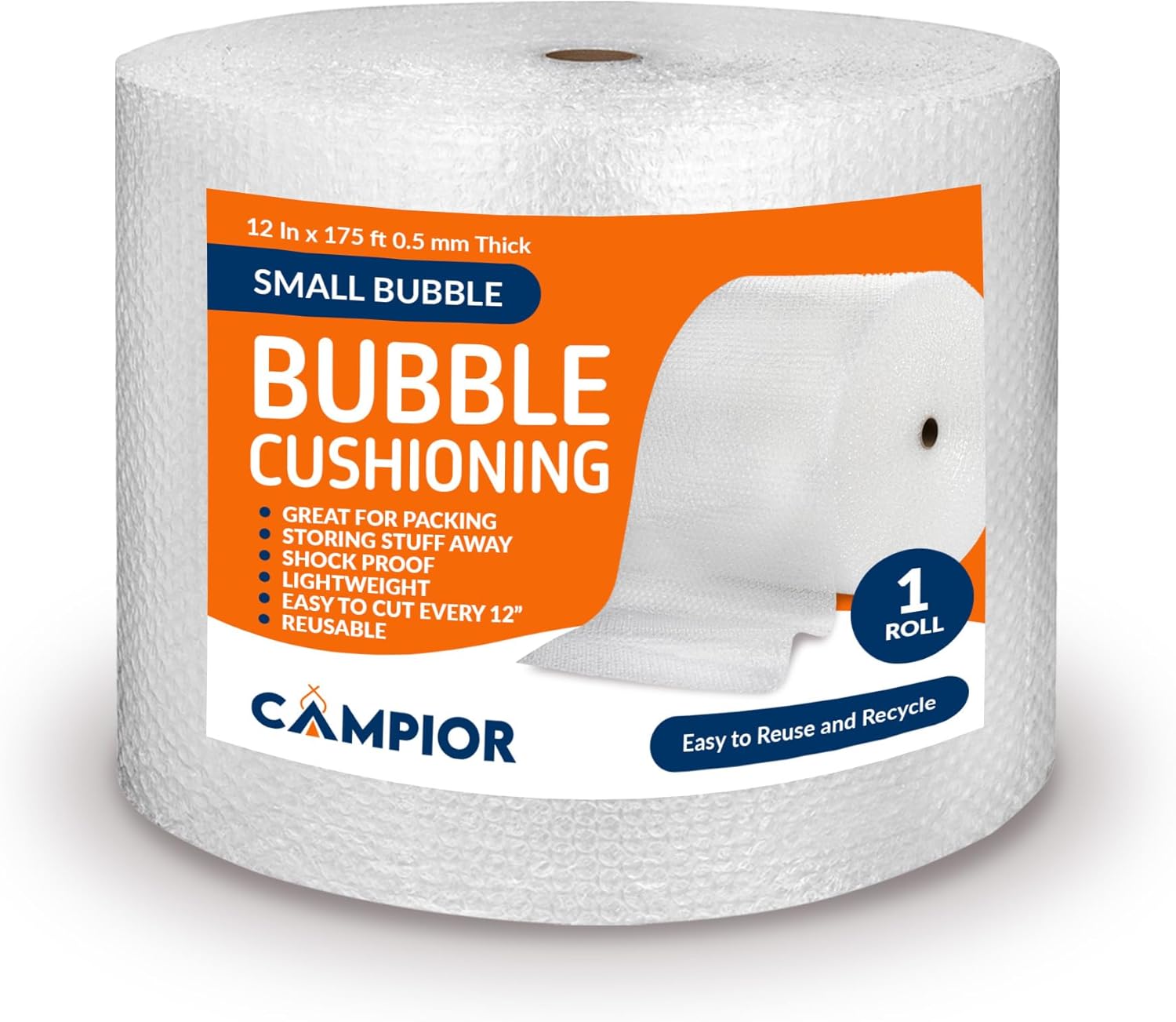 Small Bubble Cushioning Wrap for Moving and Shipping - 175 Ft Bubble Packing Wrap for Packaging Boxes and Mailers, Clear Bubble Roll Moving Supplies, Perforated Every 12 inches, Pack of 1