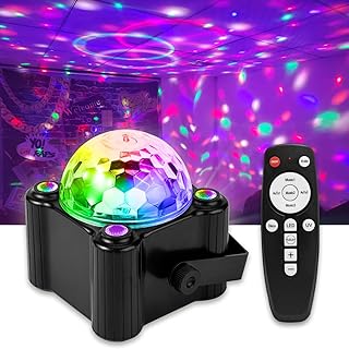 3 in 1 Disco Ball Party Light with Sound Activated and 6 Lighting Colors, LED Dj Stage Strobe Lamp for Home Indoor Room Dance Parties Birthday Karaoke Halloween Christmas Decorations(5'' Size)