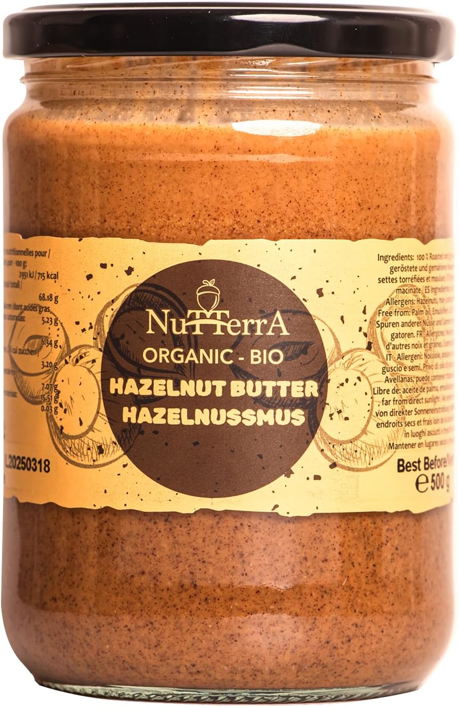500 g Organic Hazelnut Butter – Smooth & Creamy, No Added Sugar, Non-GMO, Gluten-Free, No Additives or Preservatives by Nutterra (500, Hazelnut Butter)