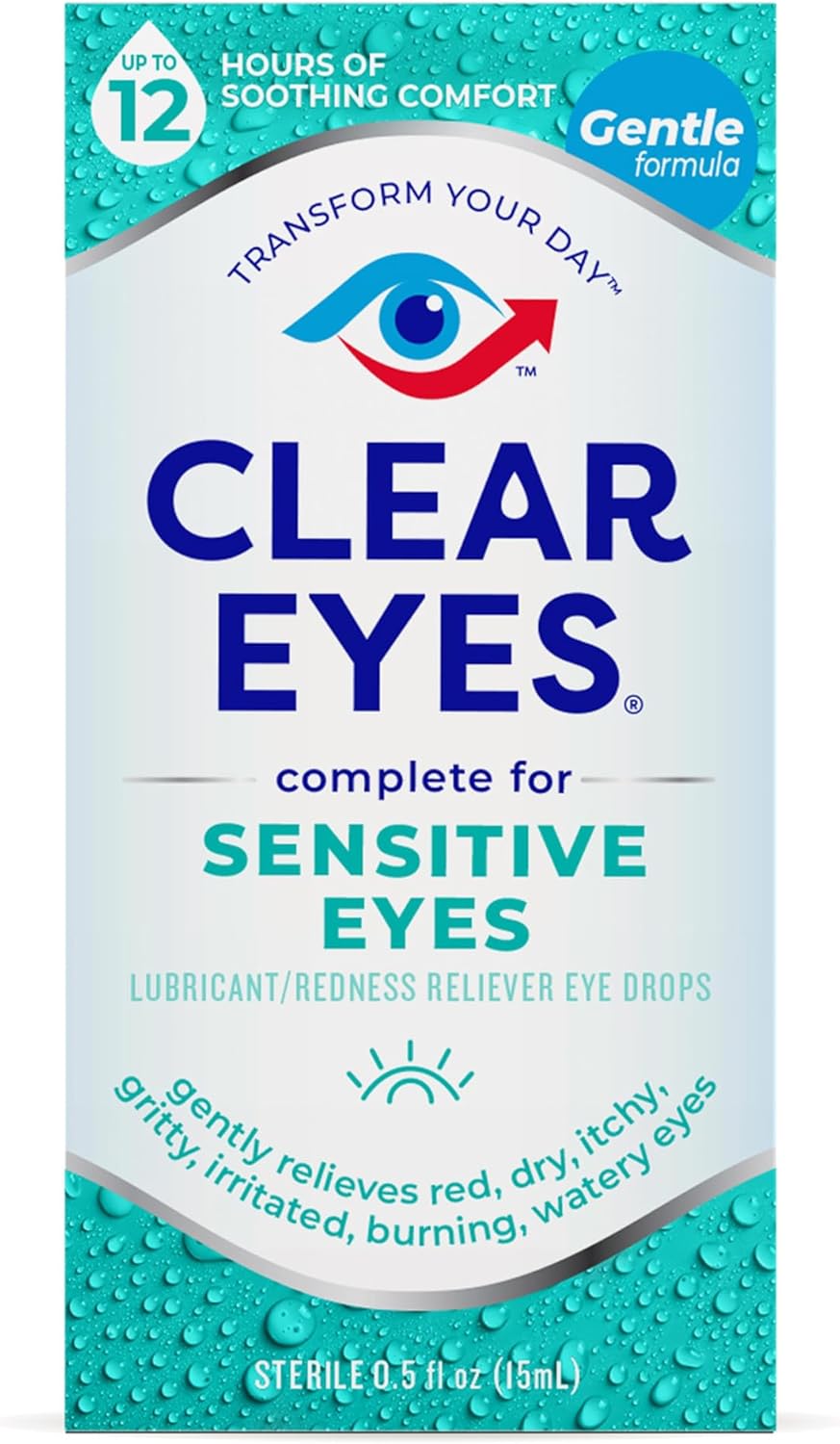 Clear Eyes for Sensitive Eyes, Redness Reliever Eye Drops, 0.5 oz