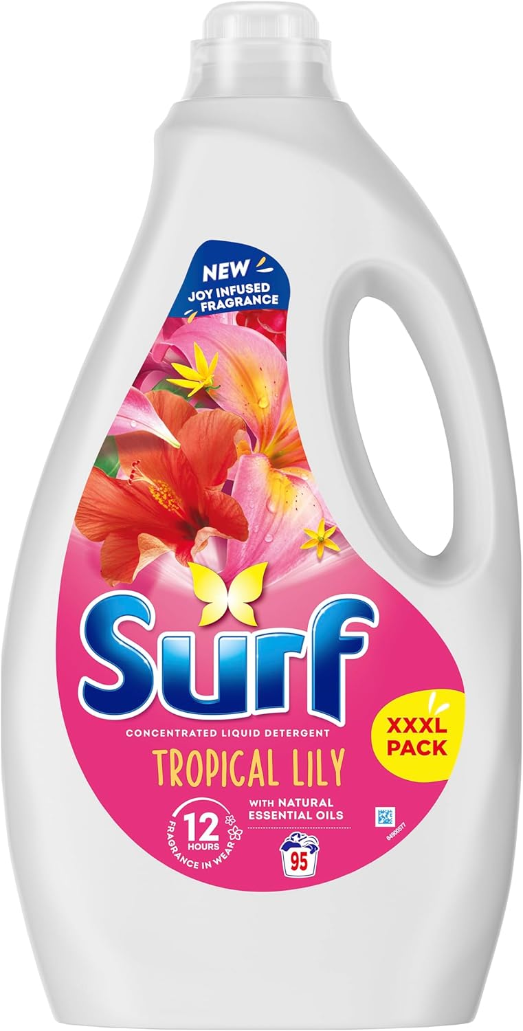 Surf Tropical Lily Laundry Washing Liquid Detergent with a joy-infused fragrance & natural essential oils lasting up to 12 hours in wear for brilliantly clean results 95 washes 2.565 L