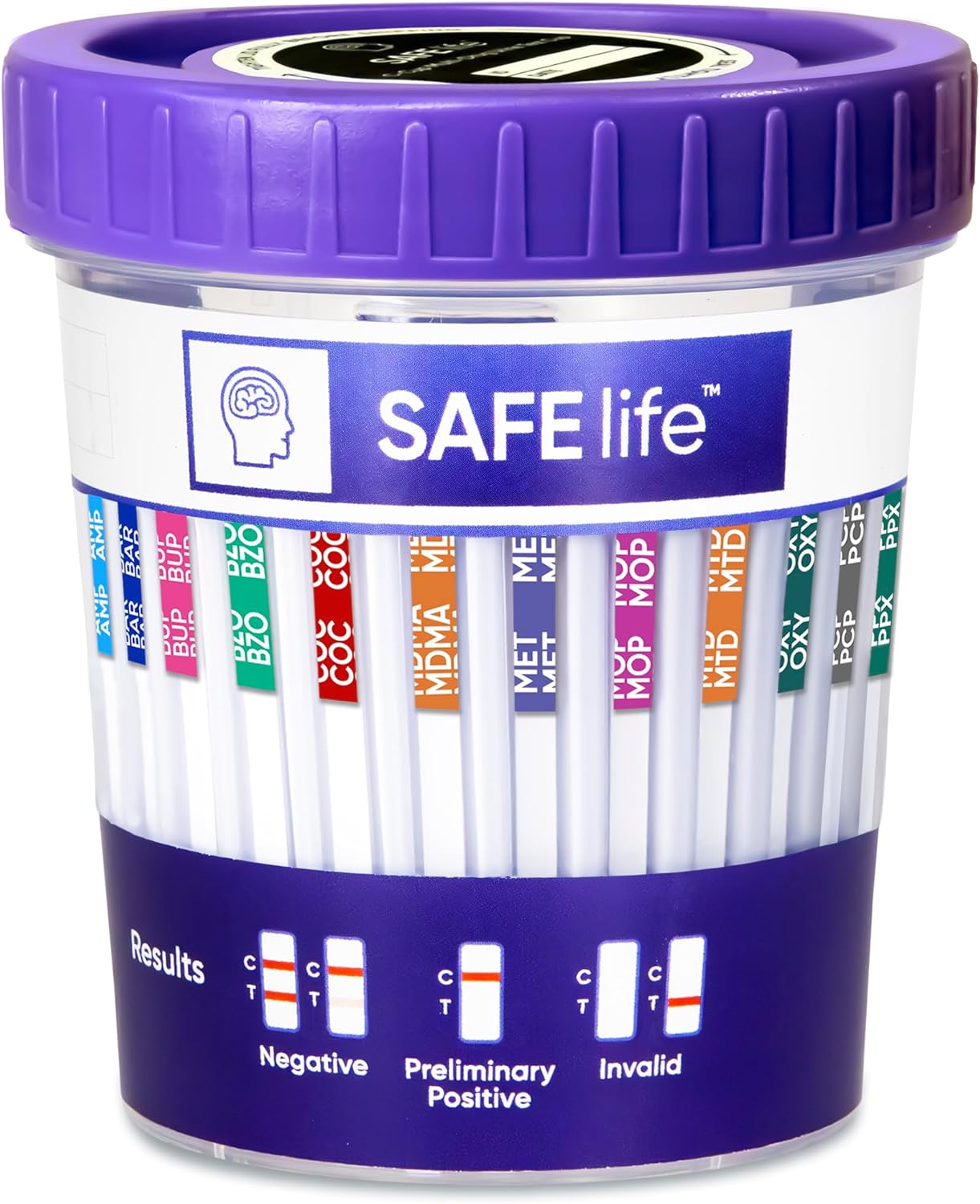 SAFE LIFE 13 Panel Urine Cup [25 Pack] -(AMP500, BAR, BUP, BZO, COC150, MDMA, MET500, MOP 300, MTD, OXY, PCP, TCA) Include with 3 Adulterations (CR,SG,PH)