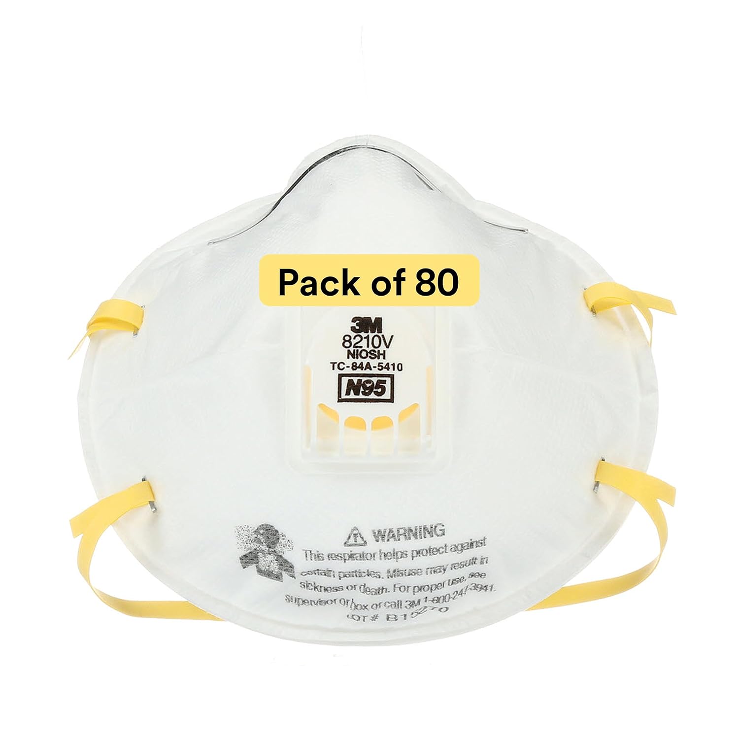 3M Particulate Respirator 8210V with Cool Flow Valve, Smoke, Grinding, Sanding, Sawing, Sweeping, Woodworking, Dust, 80/Pack