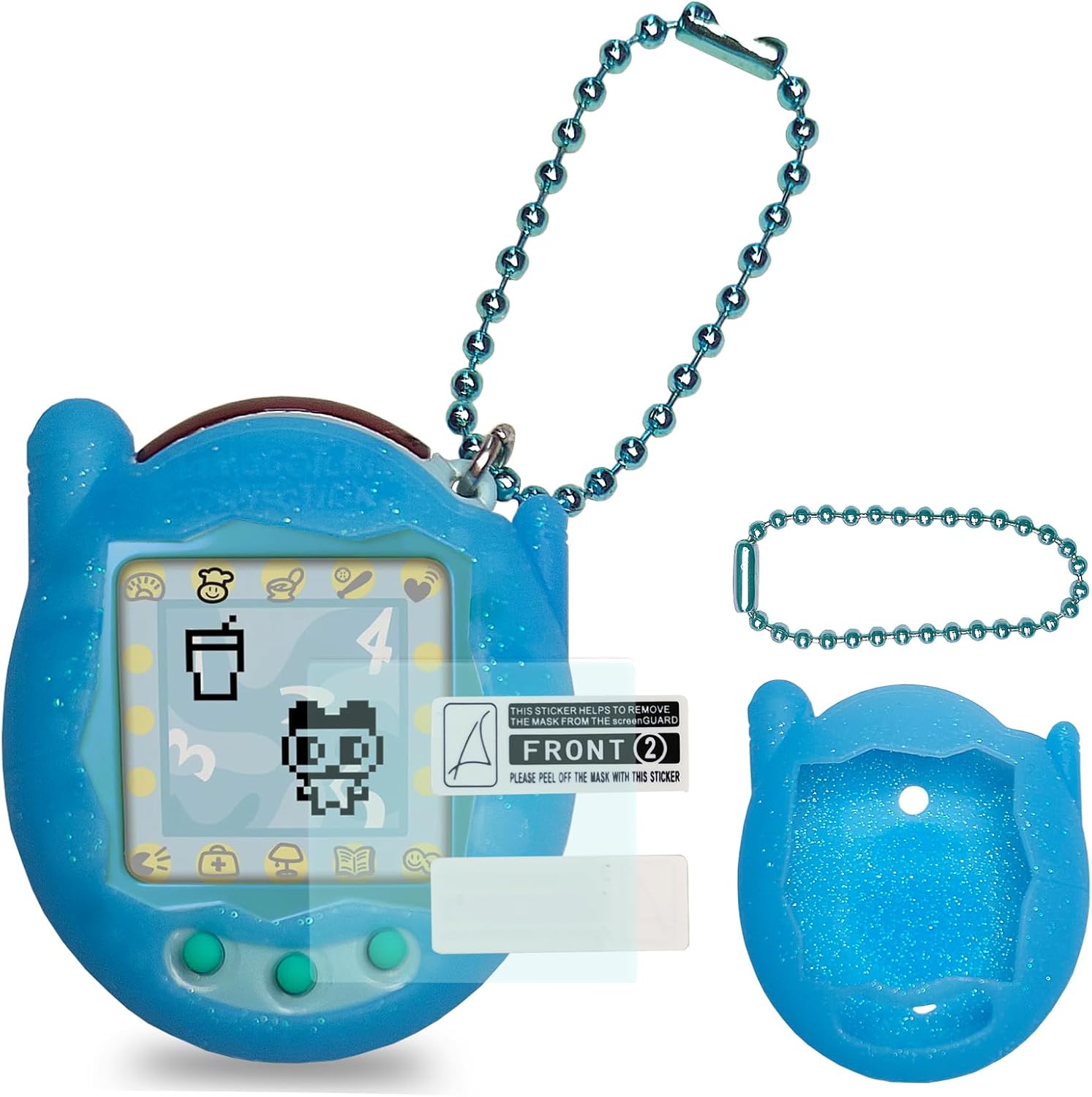 JCHPINE Silicone Cover Case for Tamagotchi Connection Virtual Reality Pet, Screen Protector for Tamagotchi Connection Electronic Pet Accessories (Silicone Case and Screen Film) (Blue)