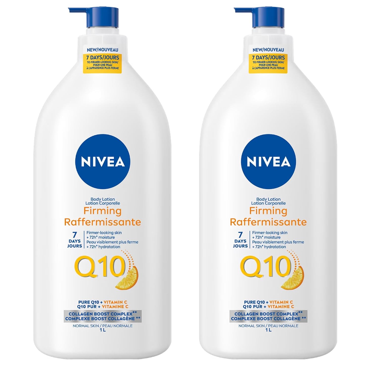 Wellness Bundle NIVEA Hydration Skin Firming Body Lotion Q10 and Vitamin C, Body Moisturizer for Normal to Dry Skin, 1000 ml/33.8 Fl Oz - Pack of 2 - Value Size Pump Bottle