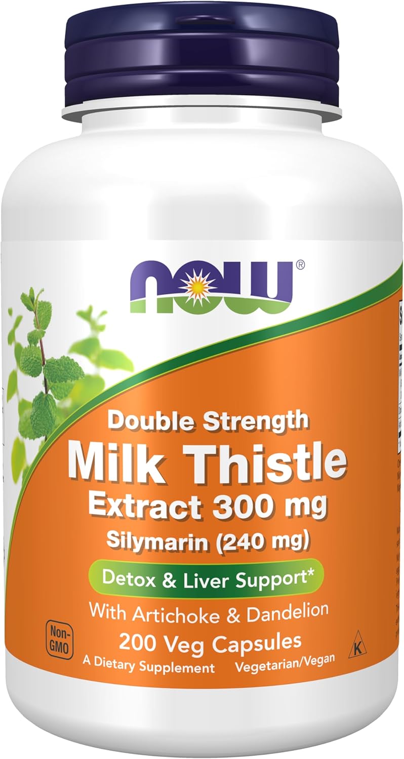 NOW Foods Supplements, Silymarin Milk Thistle Extract 300 mg with Artichoke and Dandelion, Double Strength, Supports Liver Function*, 200 Veg Capsules
