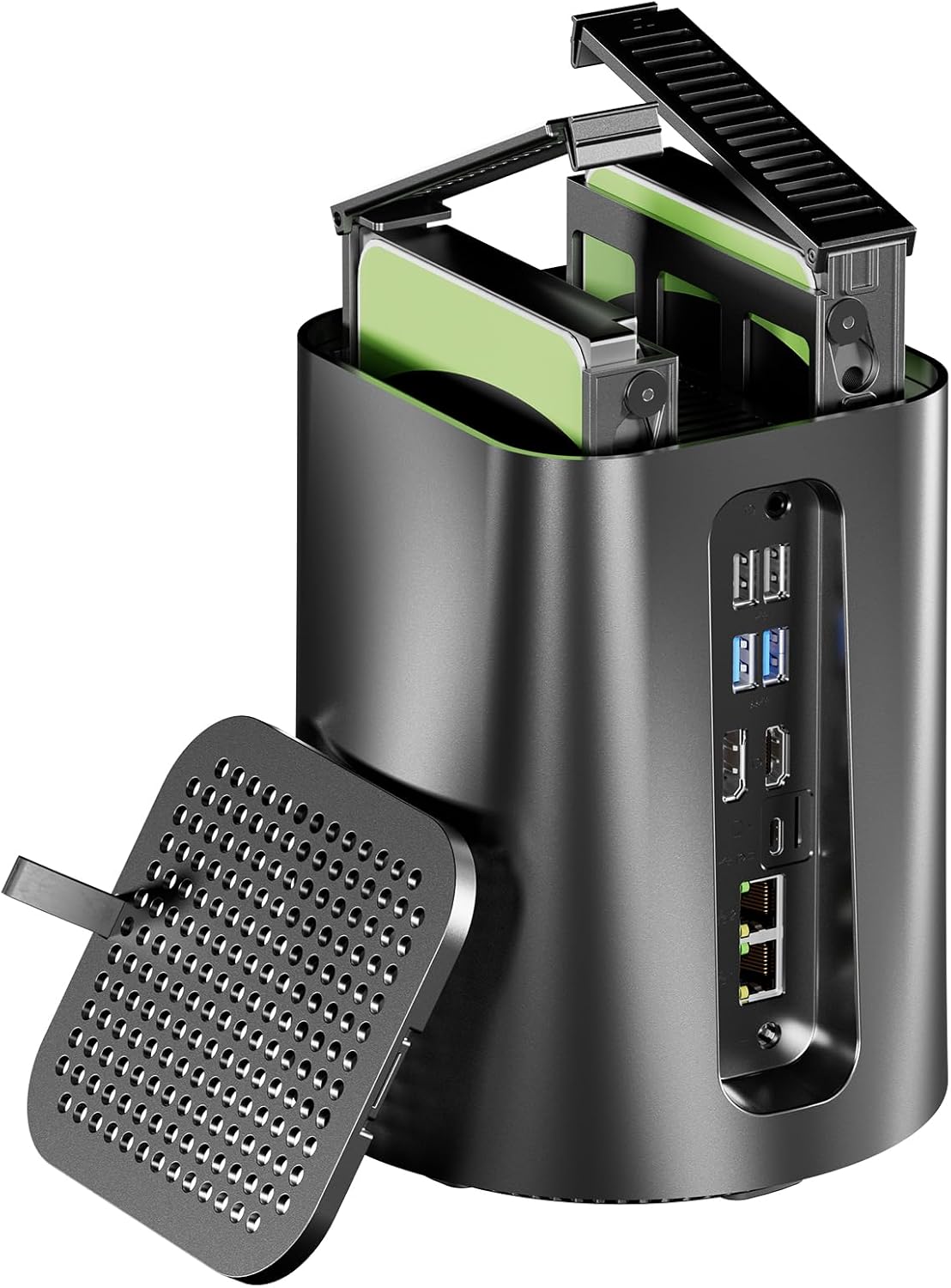 R1 Intel N150 Mini PC 4C/4T,Support 44T(2 * 22T) 2-Bay Storage, 3-in-1 Mini PC Without RAM/SSD/OS WiFi 6 Dual 2.5G LAN Soft Router HTPC