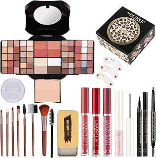 All in One Makeup Kit for Women, Includes 54 Color Eyeshadow Palette, Eyeliner, Mascara, Makeup Brushes, Liquid Lipstick, Eyebrow Soap (013-black)