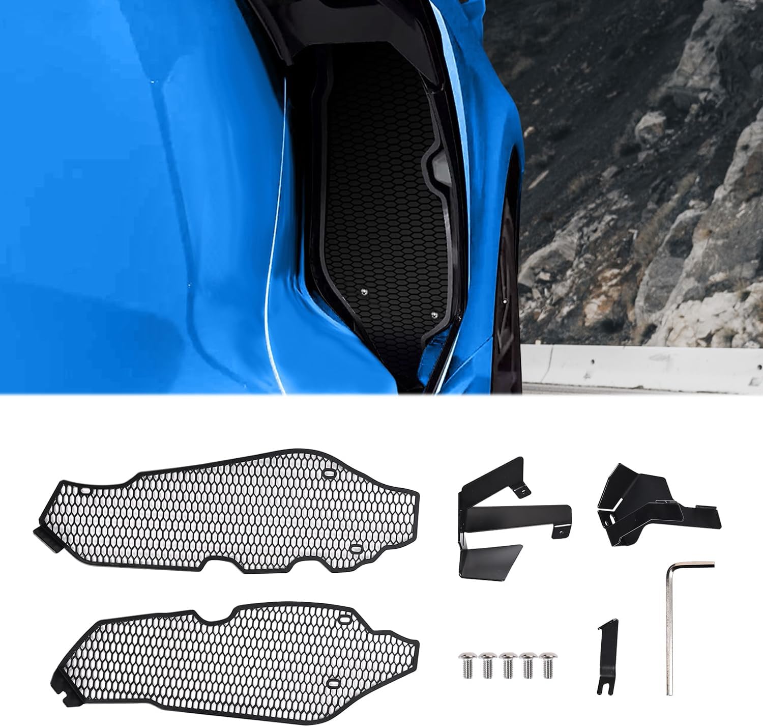 2Pcs Upgraded Side Intake Mesh Grilles Insert,OEM Style Aluminum Driver and Right Passenger Side Radiator Air Intake Vent Guards Accessories for Corvette C8 Stingray Z51 2020-2025