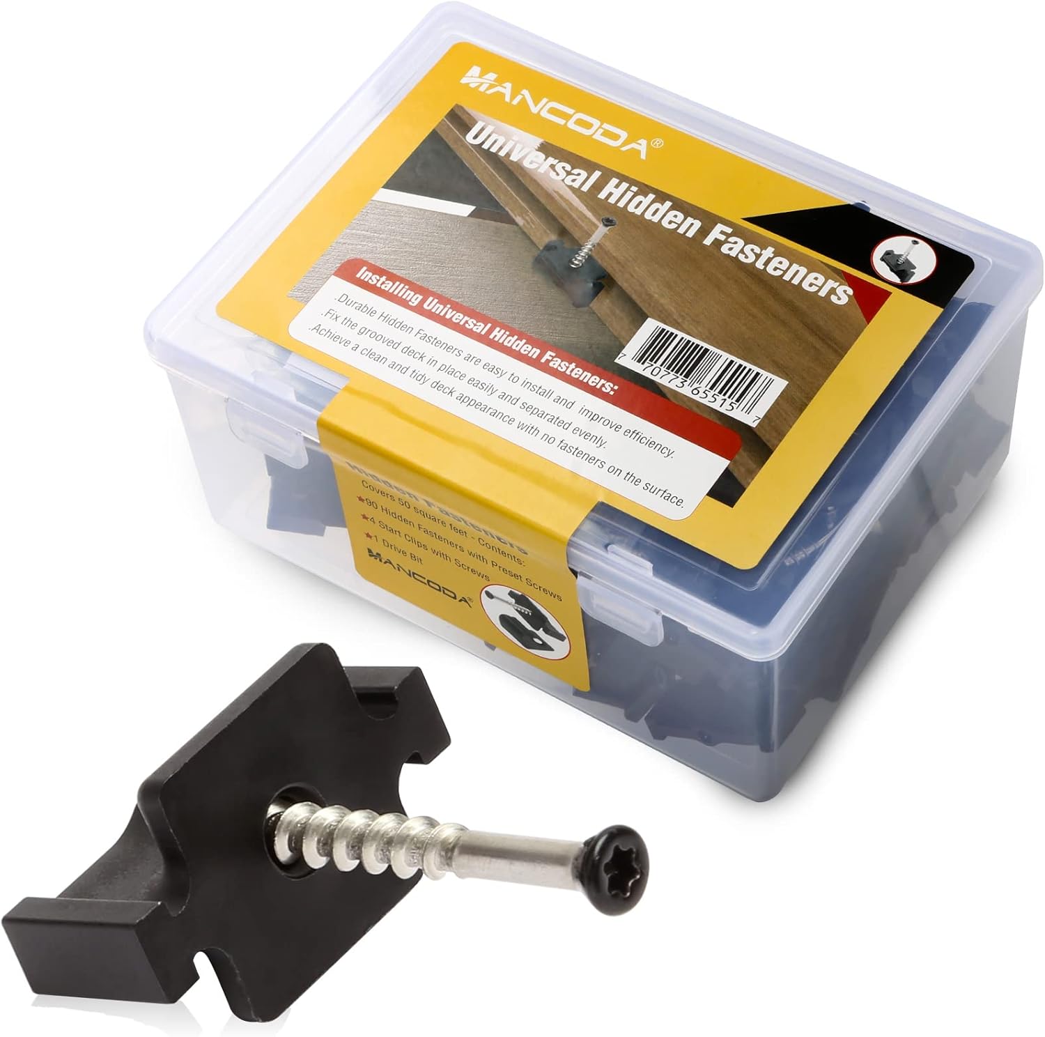 Hidden Deck Fasteners for Composite Decking Board, Composite Decking Clips & Plastic Hidden Fasteners with Screws, Universal Composite Deck Fasteners, 90 Per Box for 50 SQ.FT.