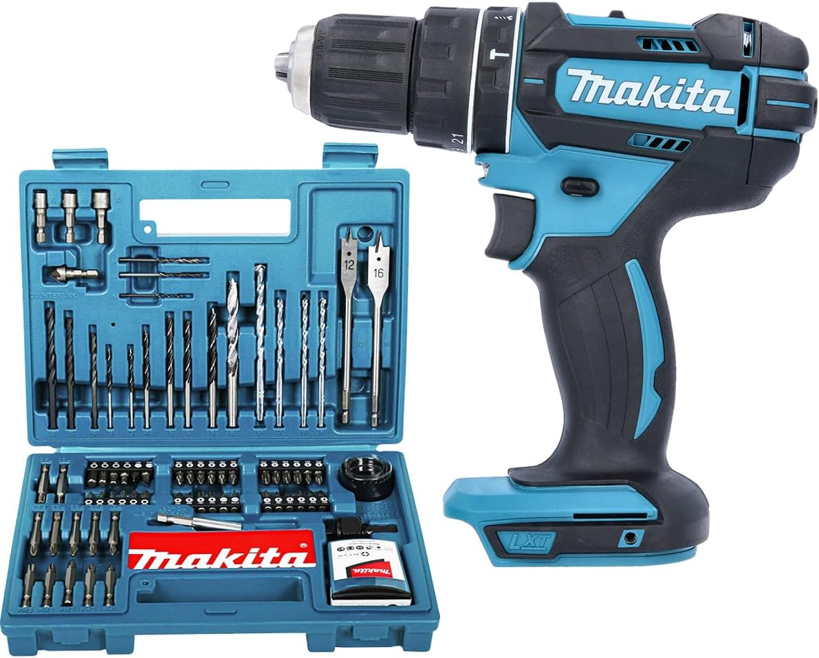 Makita DHP482 18V LXT Combi Drill with B-53811 100Pcs Drill & Screwdriver Set