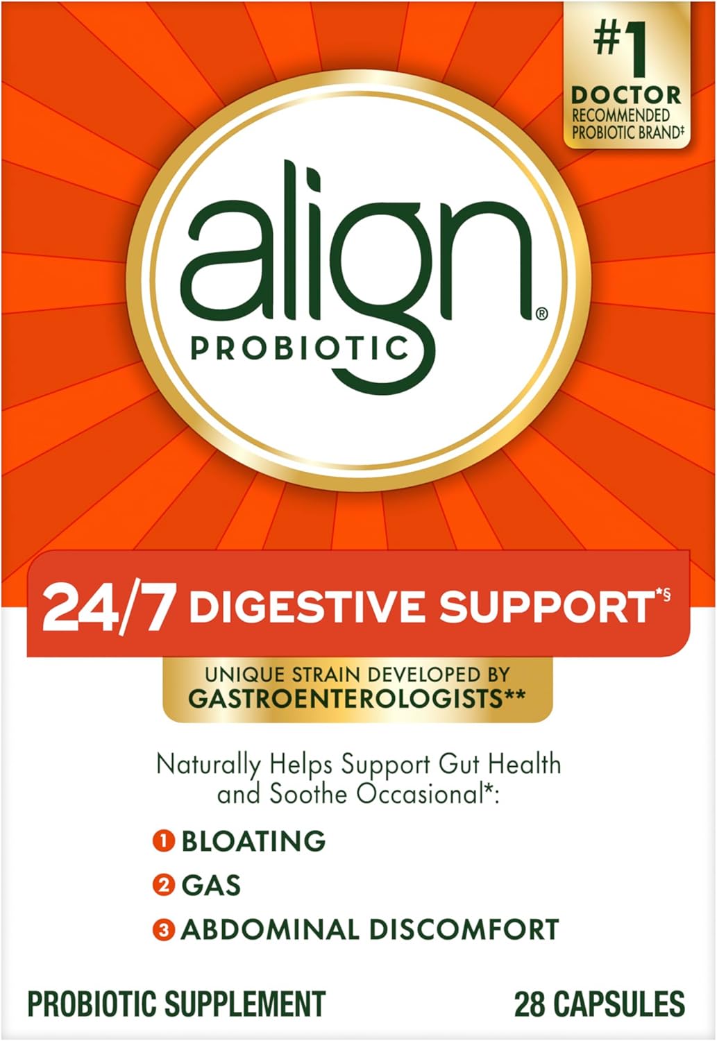 Align Probiotics, Probiotic Supplement for Daily Digestive Health, 28 capsules, #1 Recommended Probiotic by Gastroenterologists (Packaging May Vary)