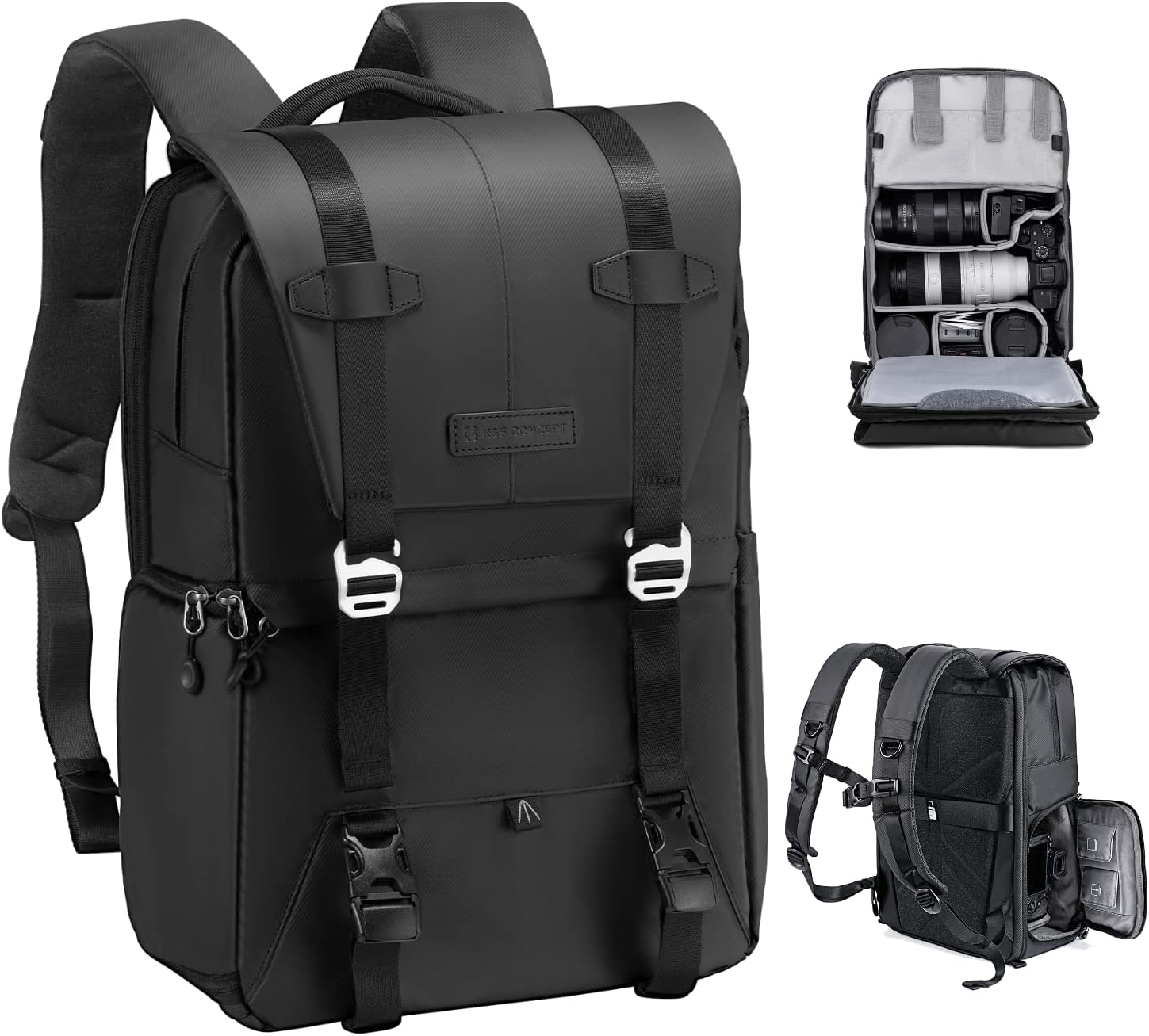 K&F Concept Camera Backpack, Camera Bags for Photographers Large Capacity Camera Case with Raincover,15-15.6 Inch Laptop Compartment Compatible for Canon/Nikon/Sony/DJI Mavic Drone(Backpack 20L)